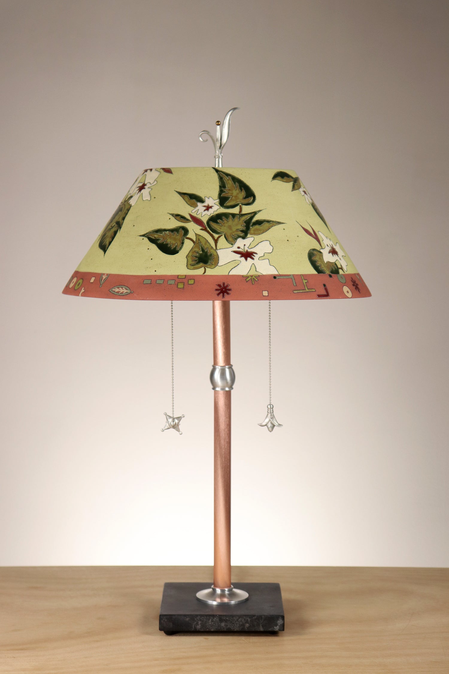 Janna Ugone & Co Copper Table Lamp with Ceramic Bouillotte Shade in Vintage Floral