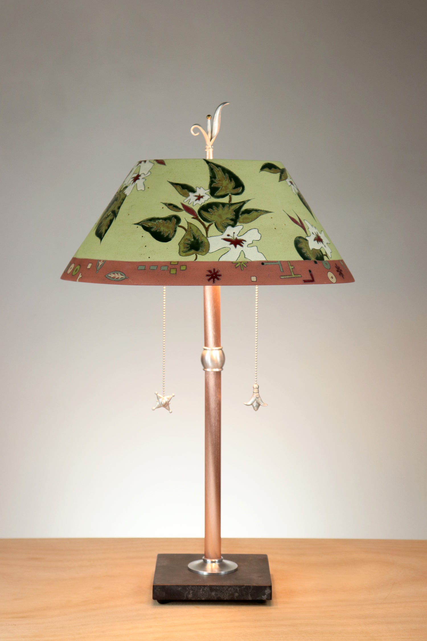 Janna Ugone & Co Copper Table Lamp with Ceramic Bouillotte Shade in Vintage Floral