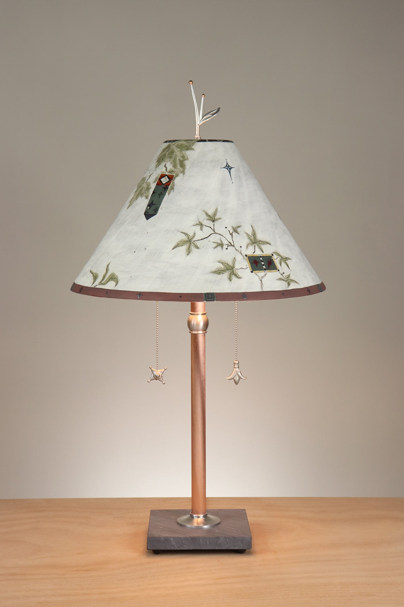 Janna Ugone & Co Floor Lamp Copper Table Lamp with Large Conical Ceramic Shade in Architectural Details in Moss