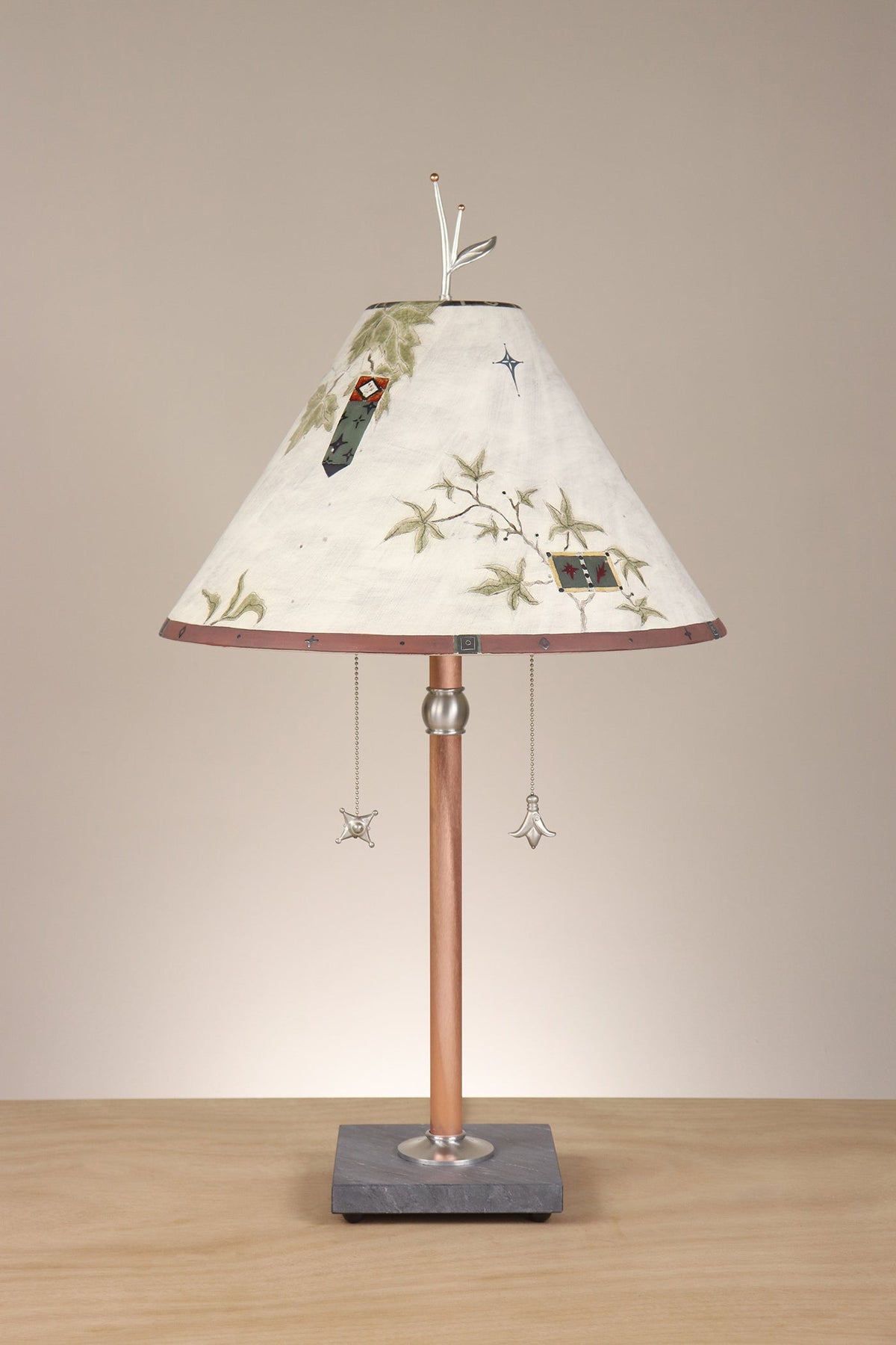 Janna Ugone &amp; Co Floor Lamp Copper Table Lamp with Large Conical Ceramic Shade in Architectural Details in Moss