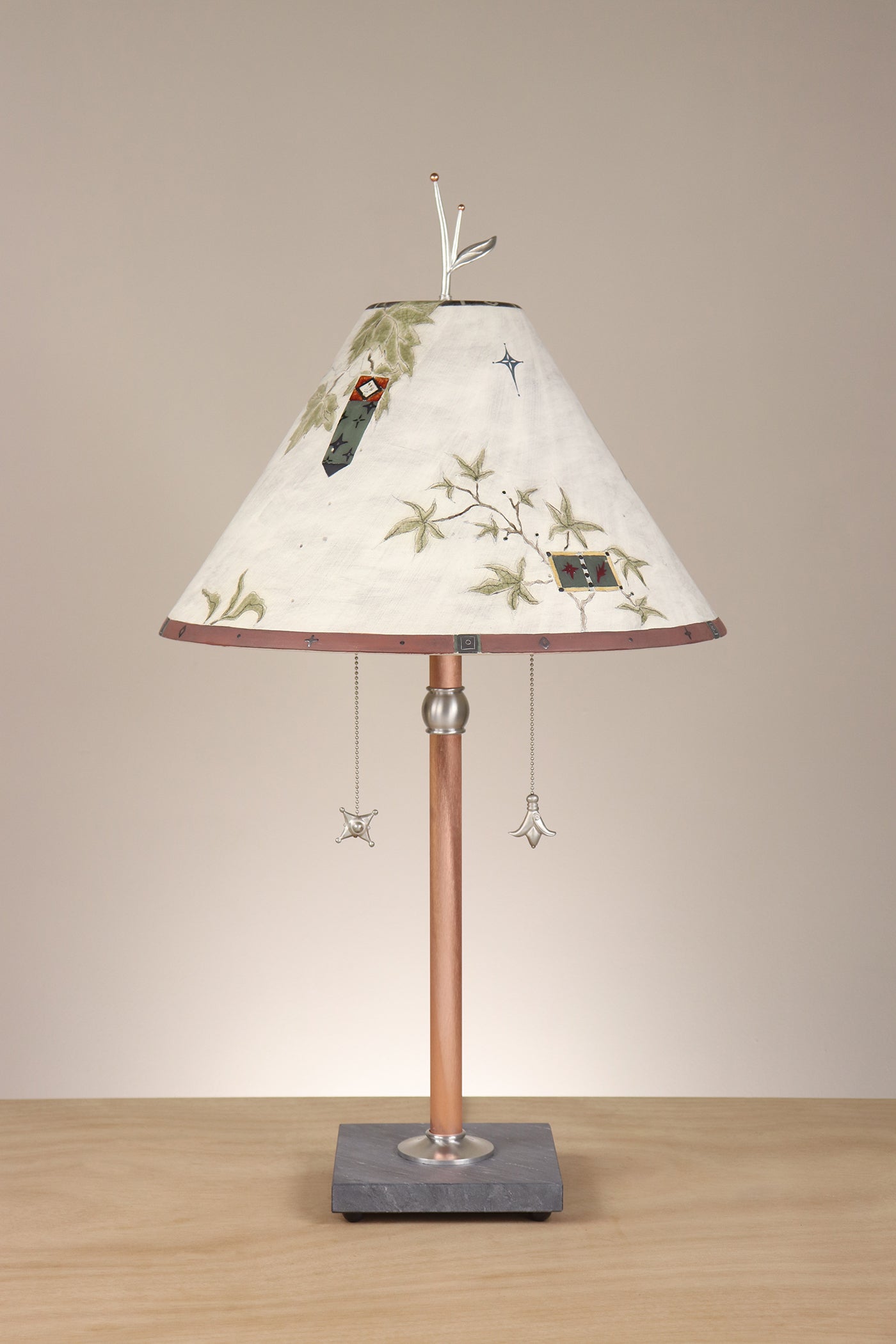 Janna Ugone & Co Floor Lamp Copper Table Lamp with Large Conical Ceramic Shade in Architectural Details in Moss