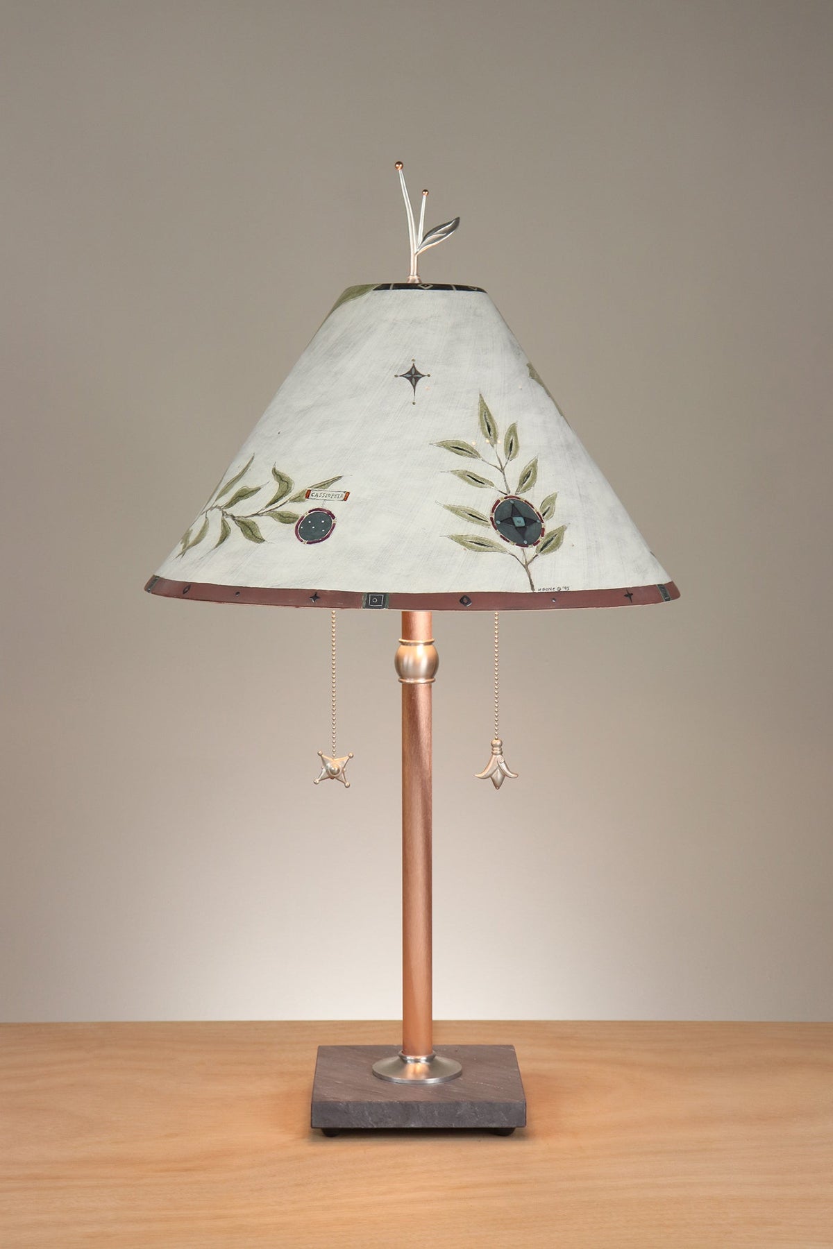 Janna Ugone &amp; Co Floor Lamp Copper Table Lamp with Large Conical Ceramic Shade in Architectural Details in Moss