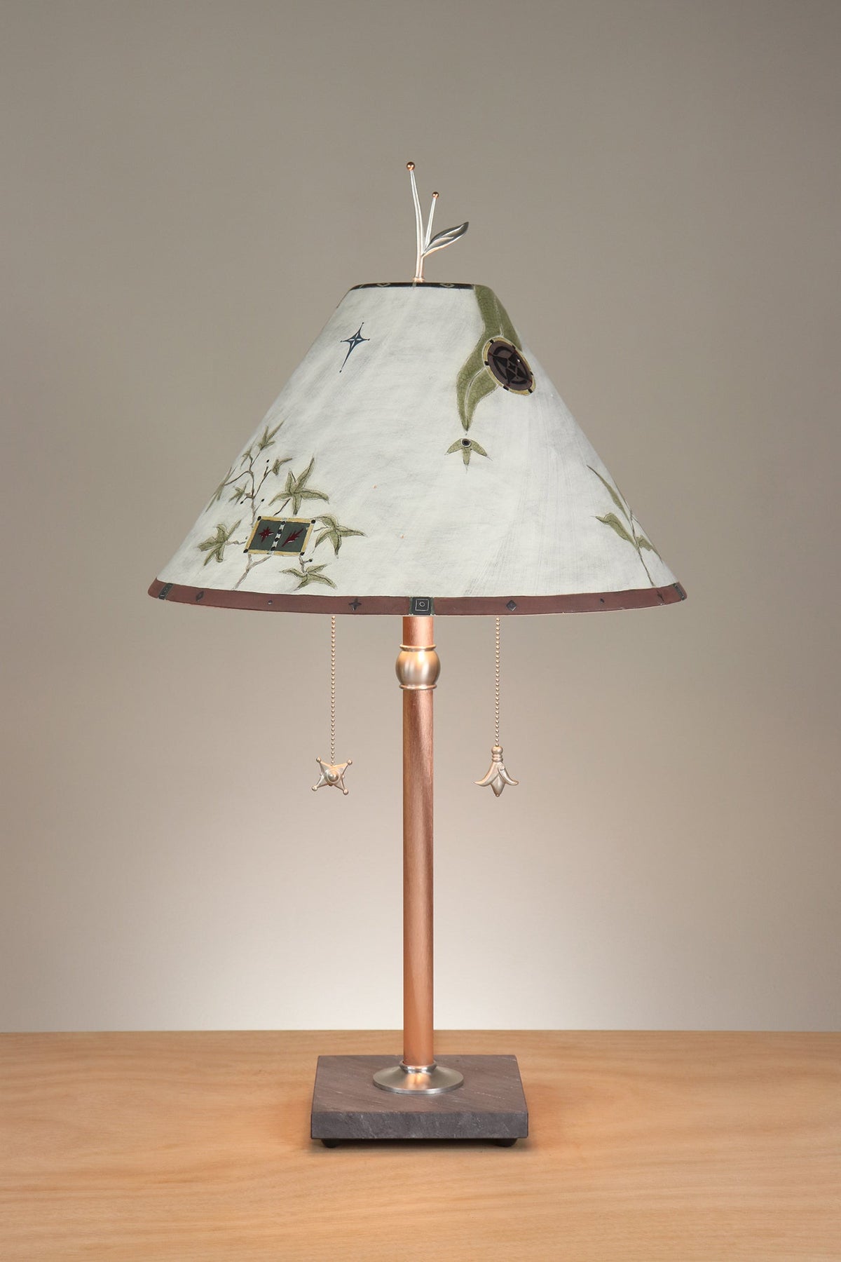 Janna Ugone &amp; Co Floor Lamp Copper Table Lamp with Large Conical Ceramic Shade in Architectural Details in Moss