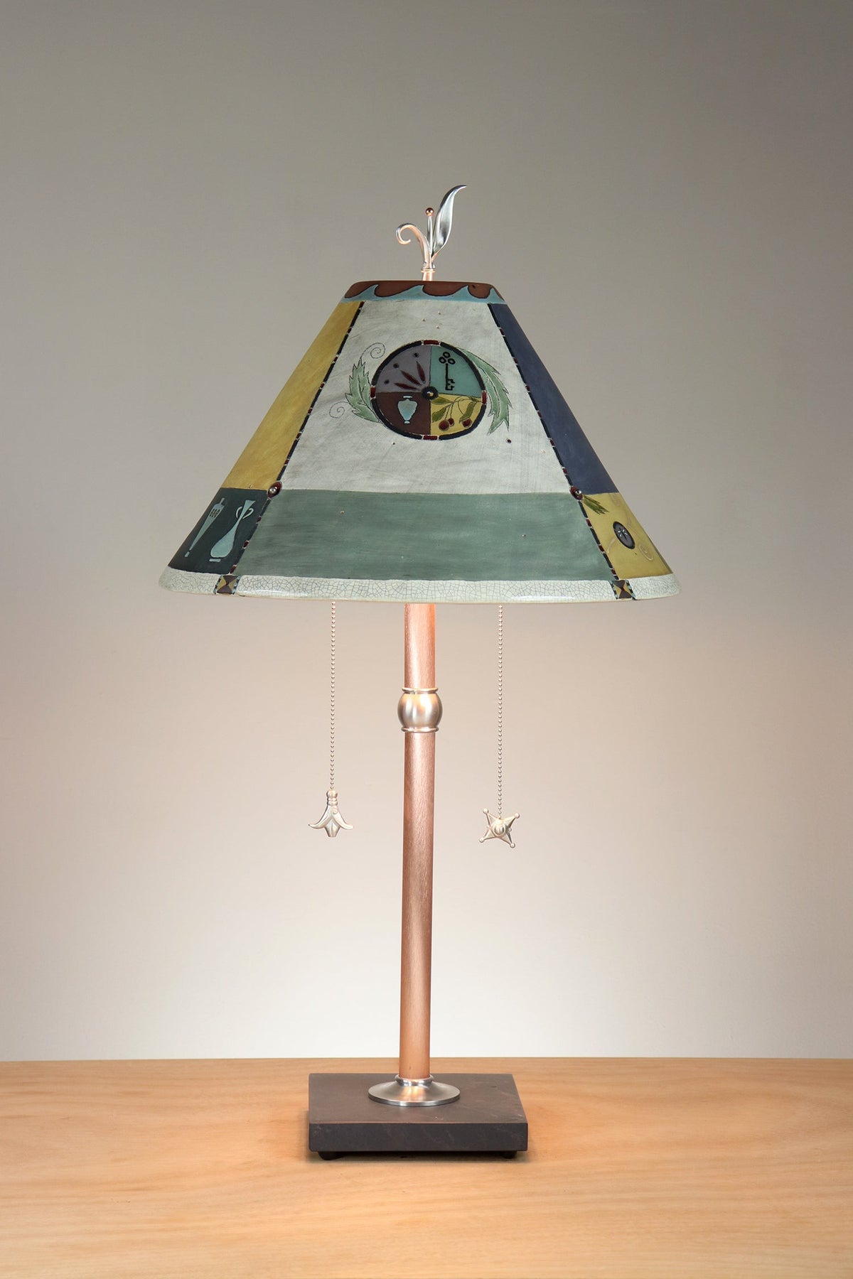 Janna Ugone &amp; Co Copper Table Lamp with Large Conical Ceramic Shade in Grecian