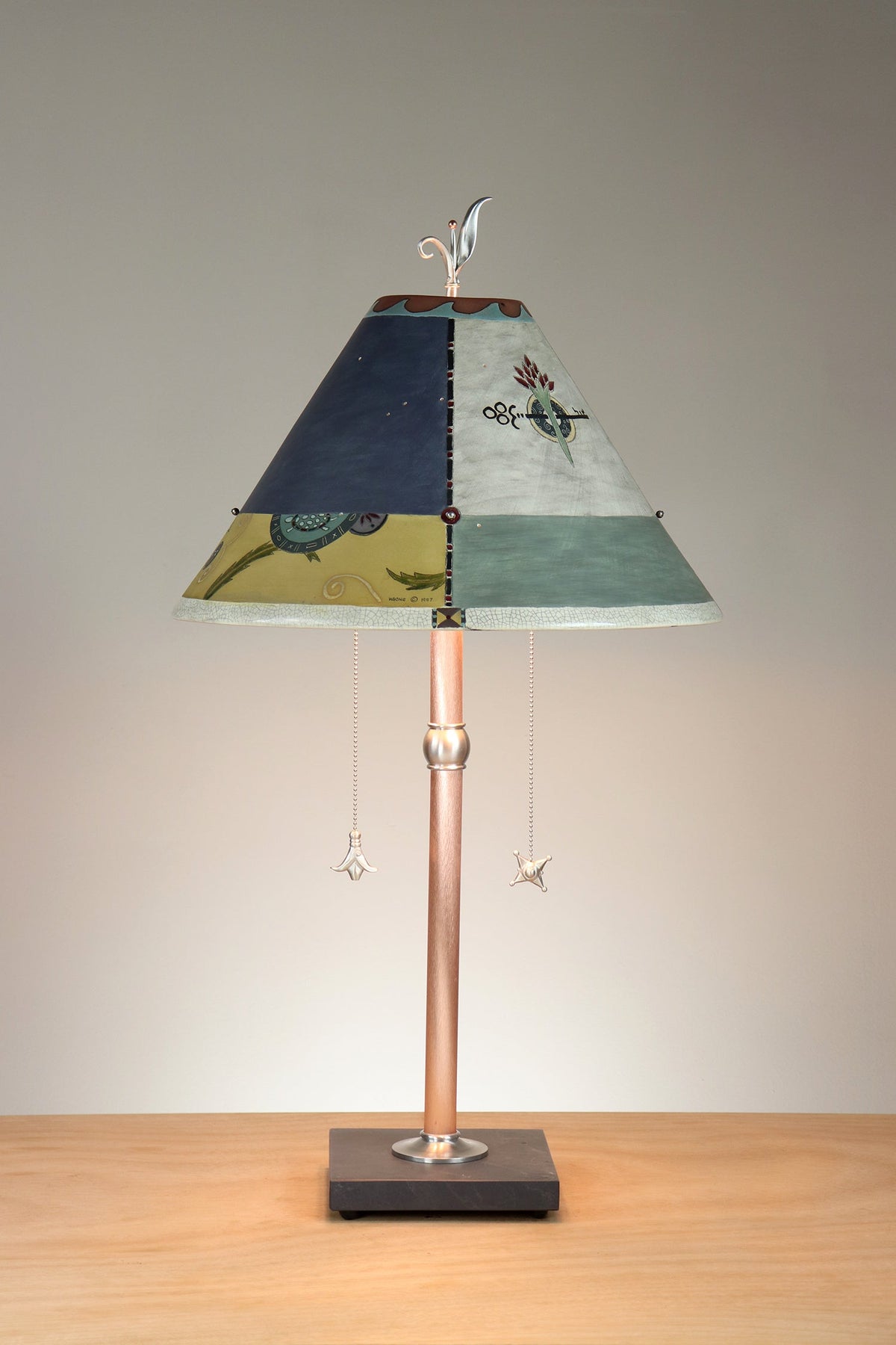 Janna Ugone &amp; Co Copper Table Lamp with Large Conical Ceramic Shade in Grecian