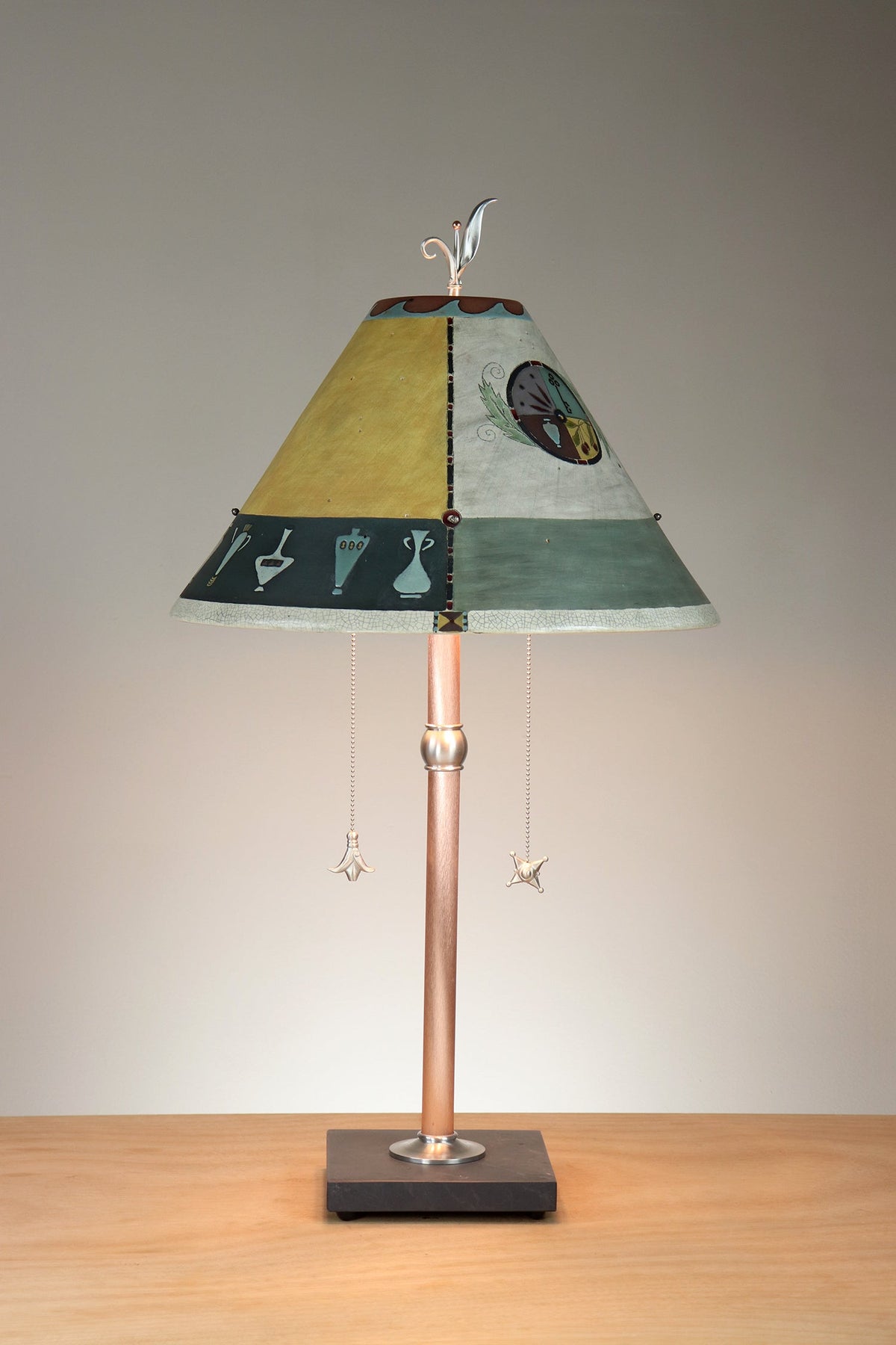 Janna Ugone &amp; Co Copper Table Lamp with Large Conical Ceramic Shade in Grecian