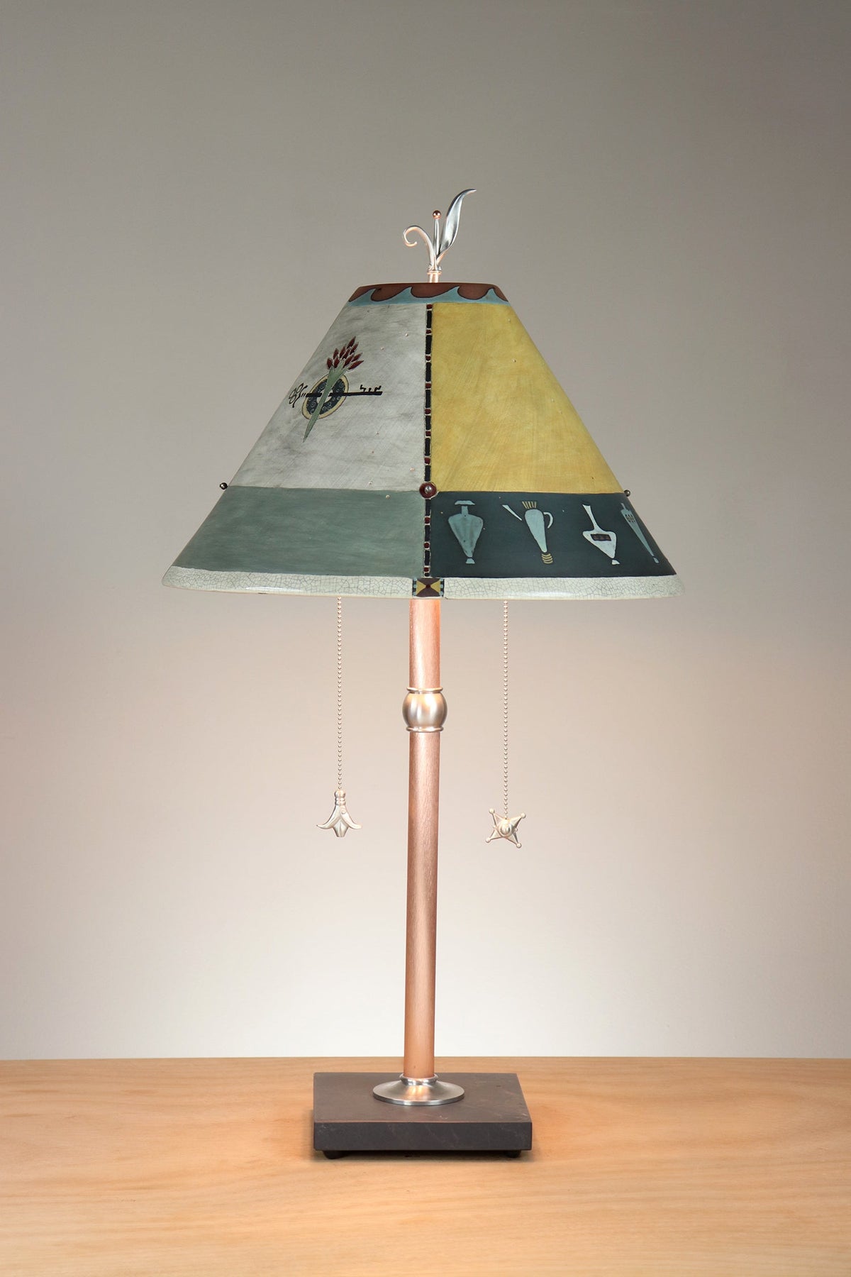 Janna Ugone &amp; Co Copper Table Lamp with Large Conical Ceramic Shade in Grecian