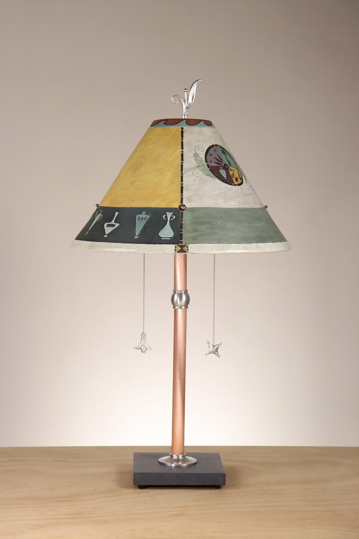 Janna Ugone &amp; Co Copper Table Lamp with Large Conical Ceramic Shade in Grecian