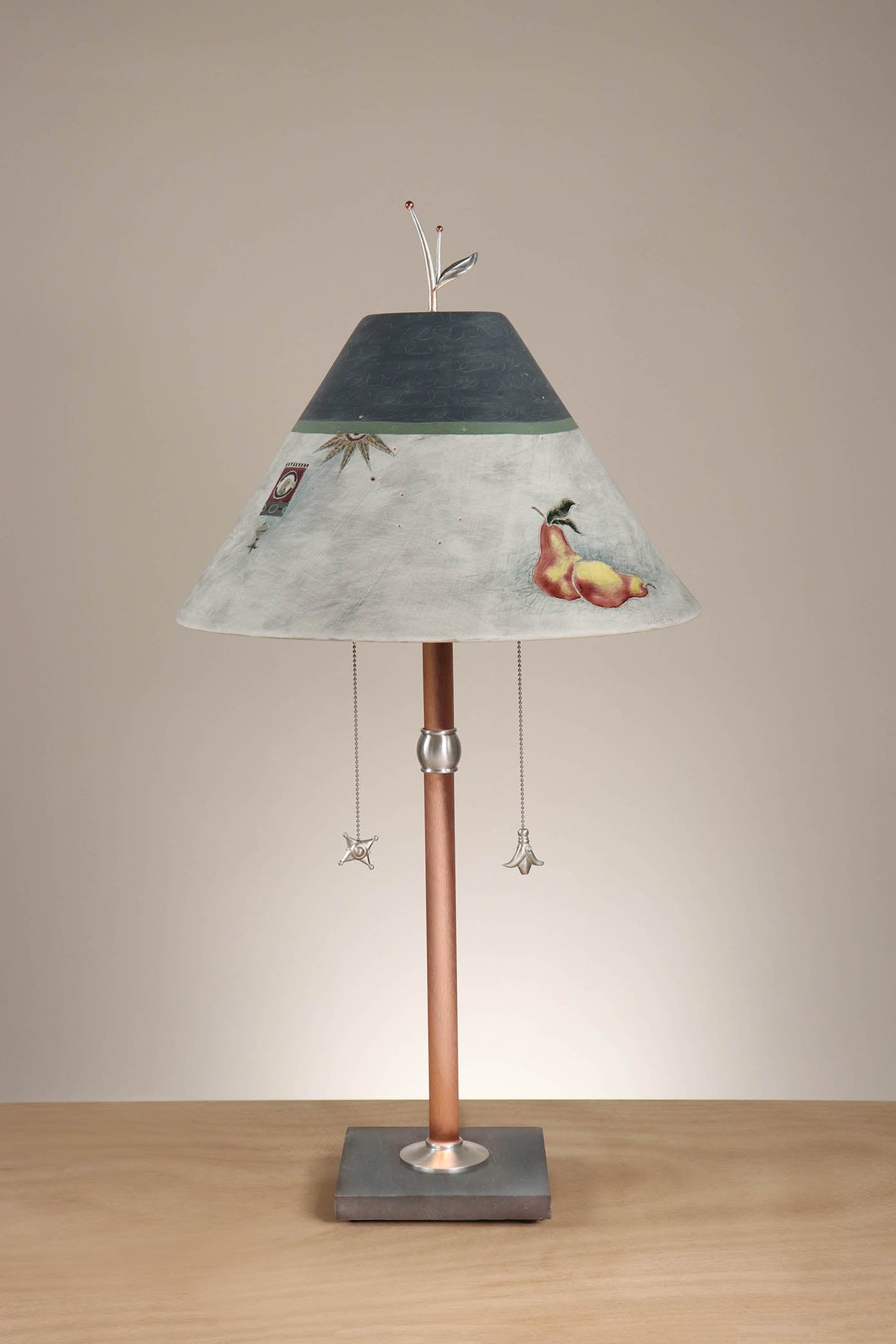 Janna Ugone &amp; Co Floor Lamp Copper Table Lamp with Large Conical Ceramic Shade in Journal Drawings in Indigo