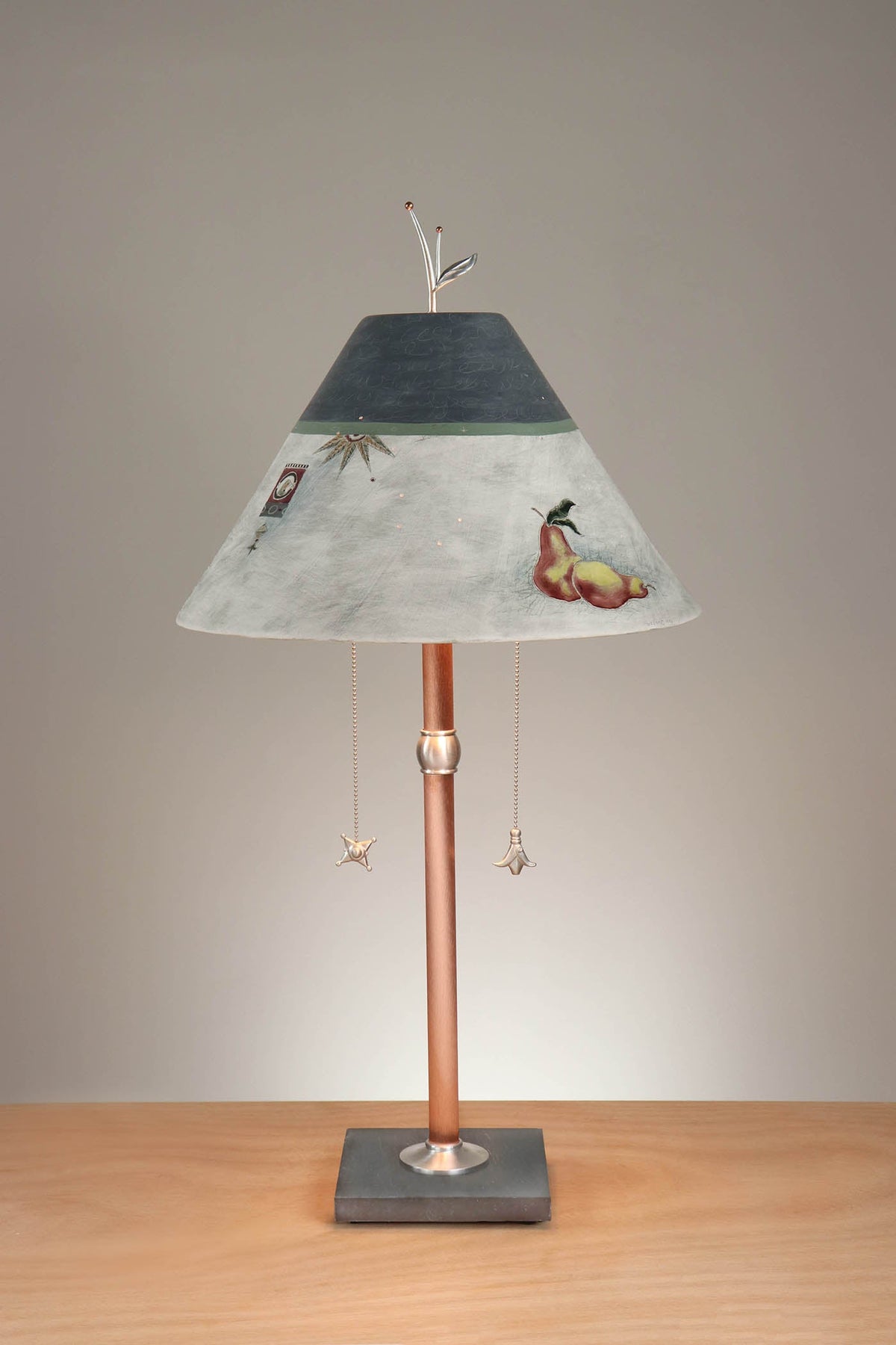 Janna Ugone &amp; Co Floor Lamp Copper Table Lamp with Large Conical Ceramic Shade in Journal Drawings in Indigo