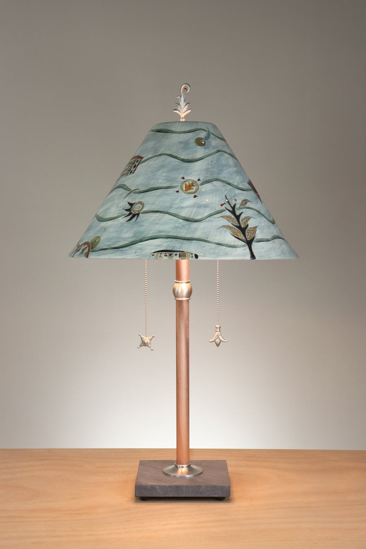 Janna Ugone &amp; Co Floor Lamp Copper Table Lamp with Large Conical Ceramic Shade in Madrid