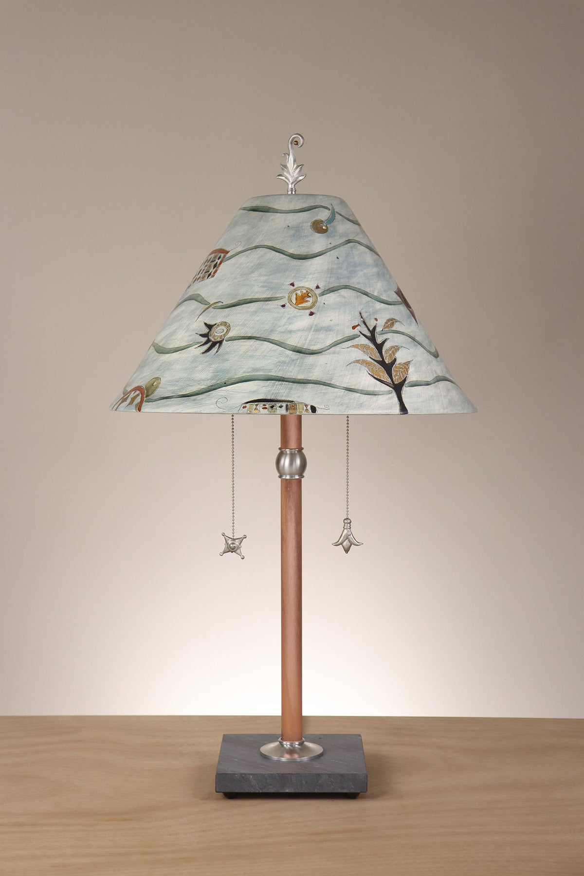 Janna Ugone &amp; Co Floor Lamp Copper Table Lamp with Large Conical Ceramic Shade in Madrid