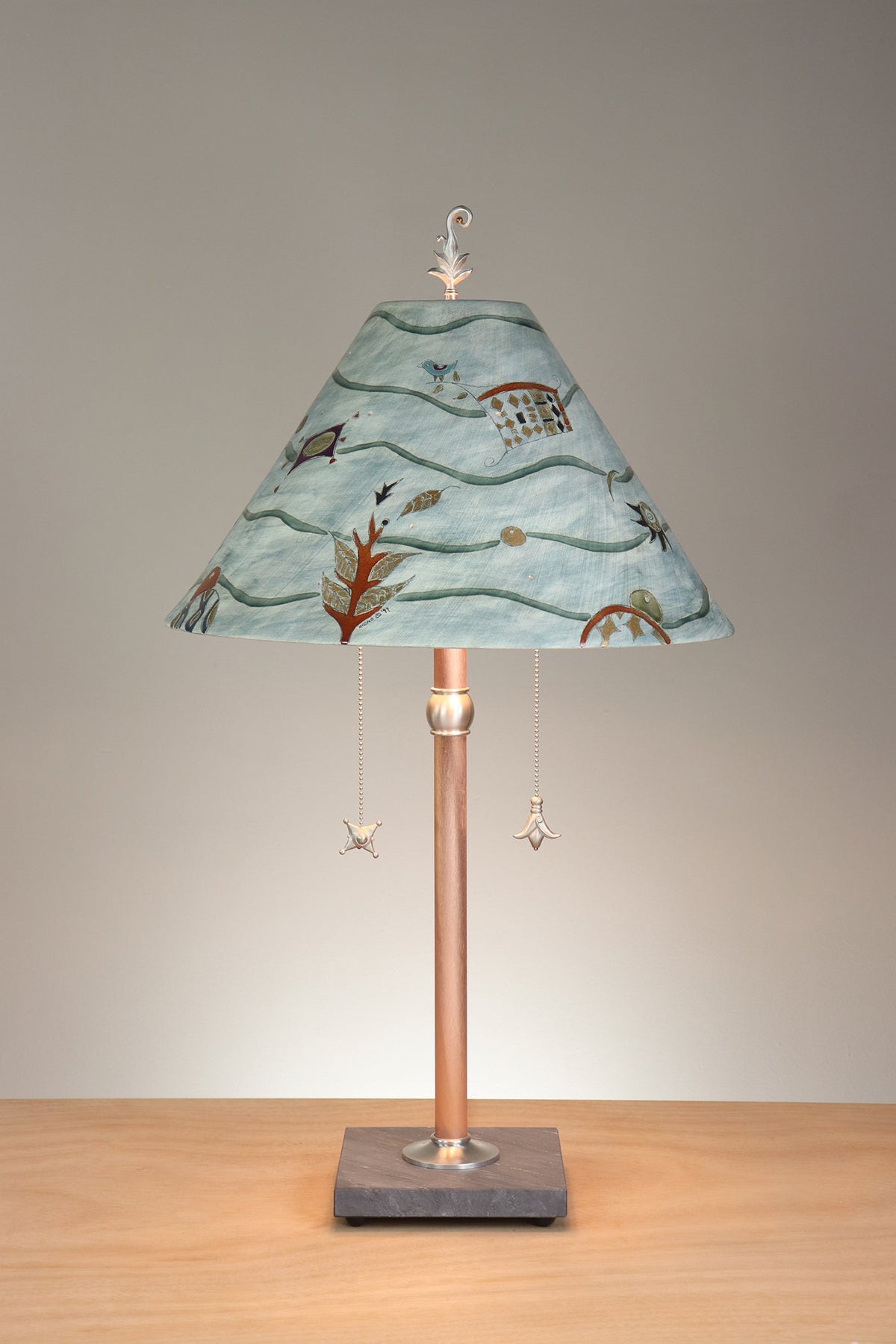 Janna Ugone &amp; Co Floor Lamp Copper Table Lamp with Large Conical Ceramic Shade in Madrid