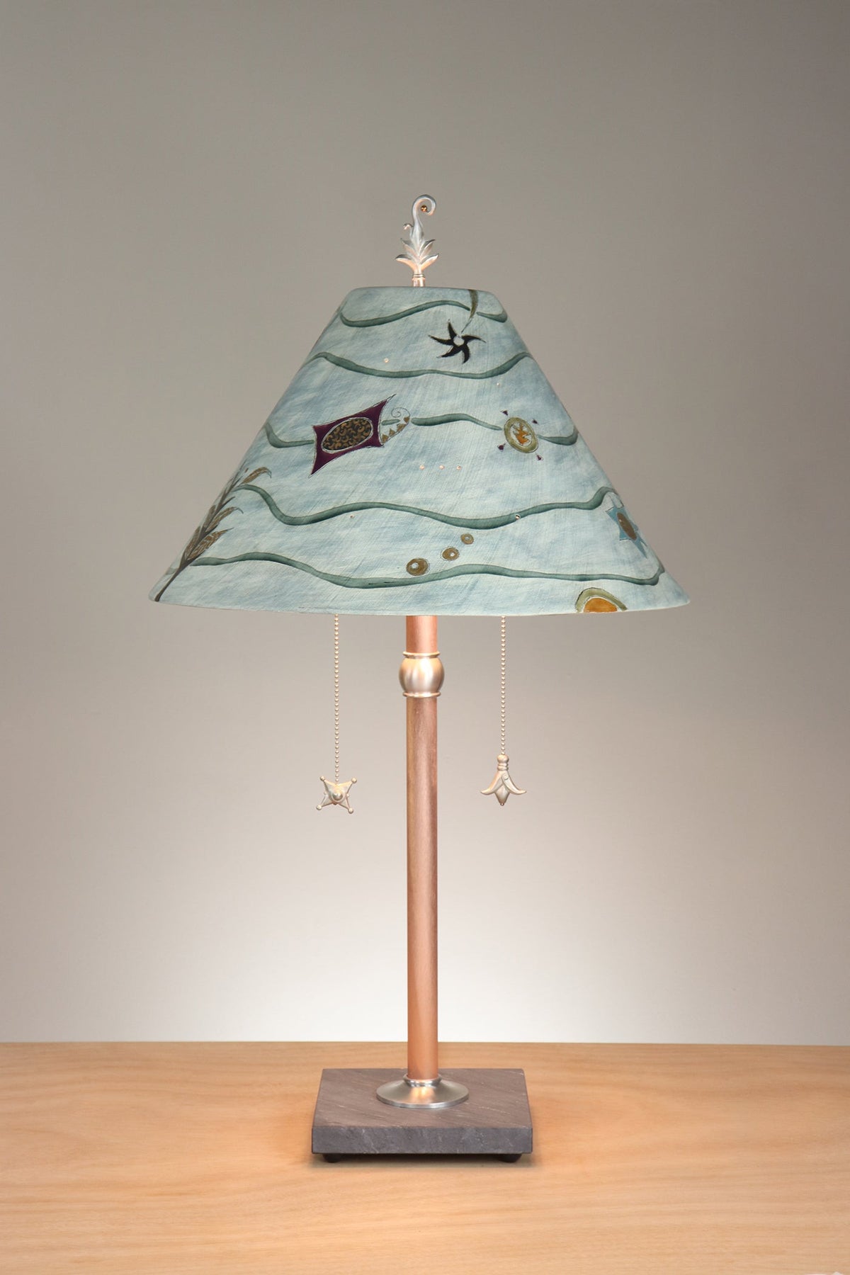 Janna Ugone &amp; Co Floor Lamp Copper Table Lamp with Large Conical Ceramic Shade in Madrid