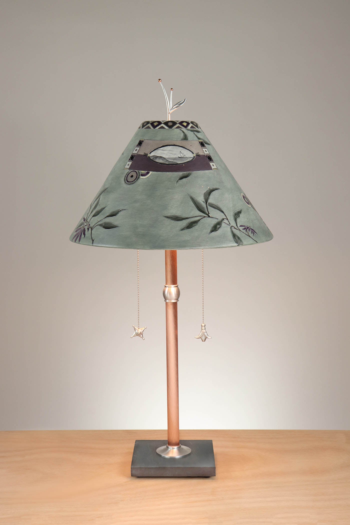 Janna Ugone & Co Floor Lamp Copper Table Lamp with Large Conical Ceramic Shade in Photos in Asters and Sage