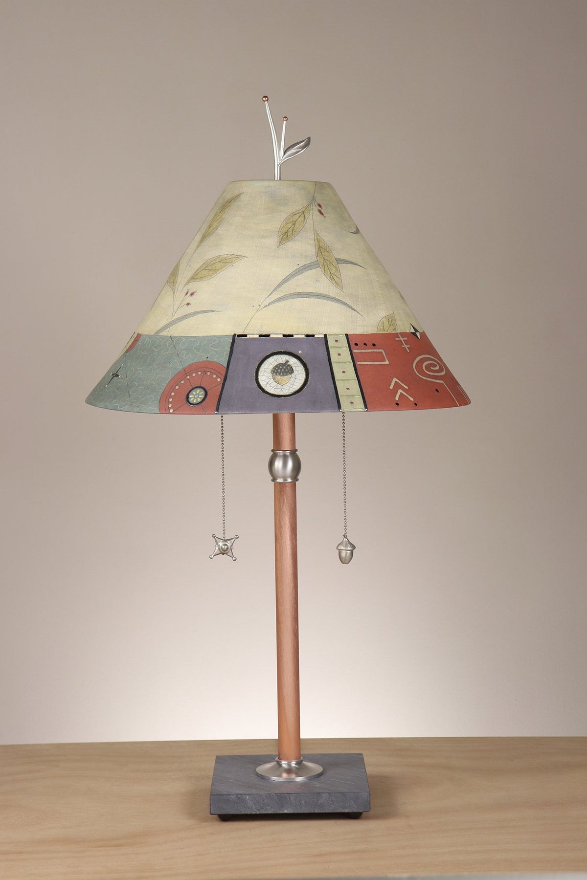 Janna Ugone &amp; Co Floor Lamp Copper Table Lamp with Large Conical Ceramic Shade in Shade in June Street Border