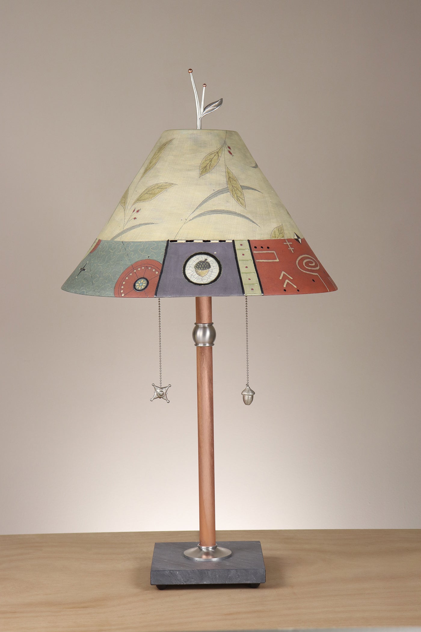 Copper Table Lamp with Large Conical Ceramic Shade in Shade in June Street Border