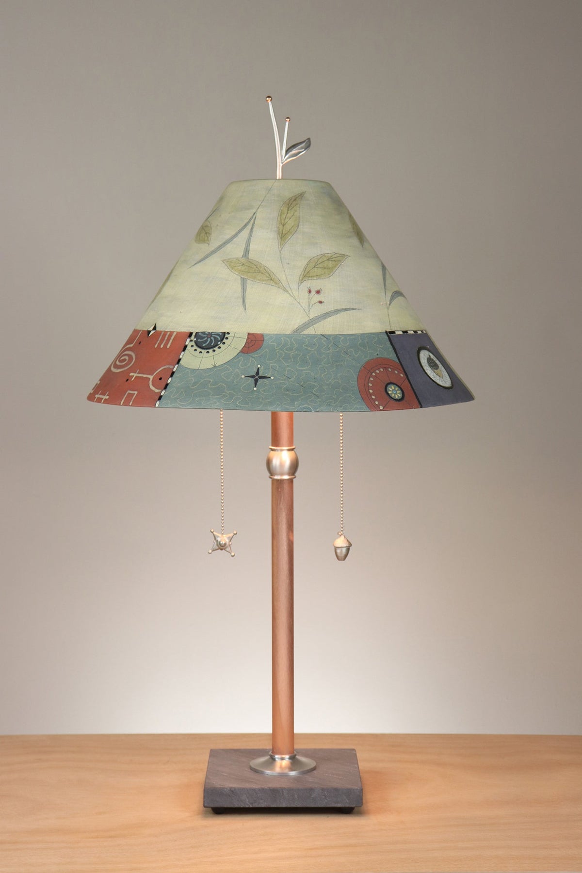 Copper Table Lamp with Large Conical Ceramic Shade in Shade in June Street Border