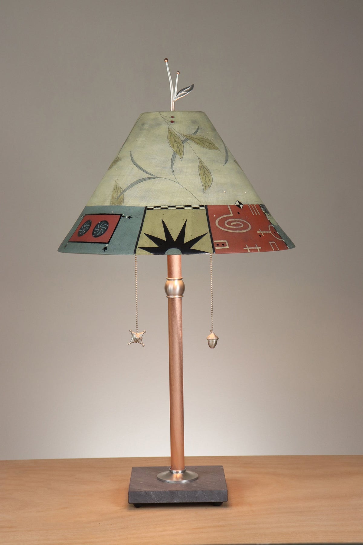 Copper Table Lamp with Large Conical Ceramic Shade in Shade in June Street Border