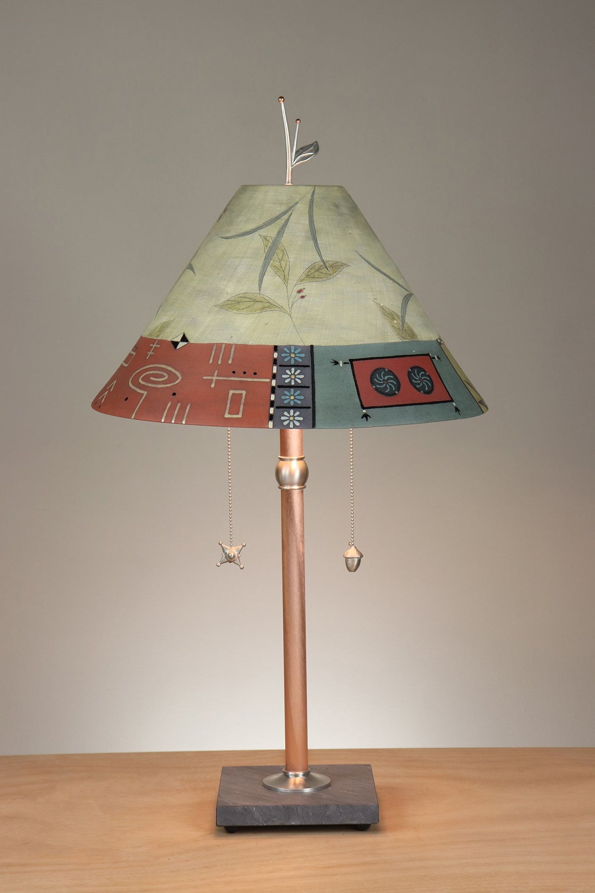 Janna Ugone &amp; Co Floor Lamp Copper Table Lamp with Large Conical Ceramic Shade in Shade in June Street Border