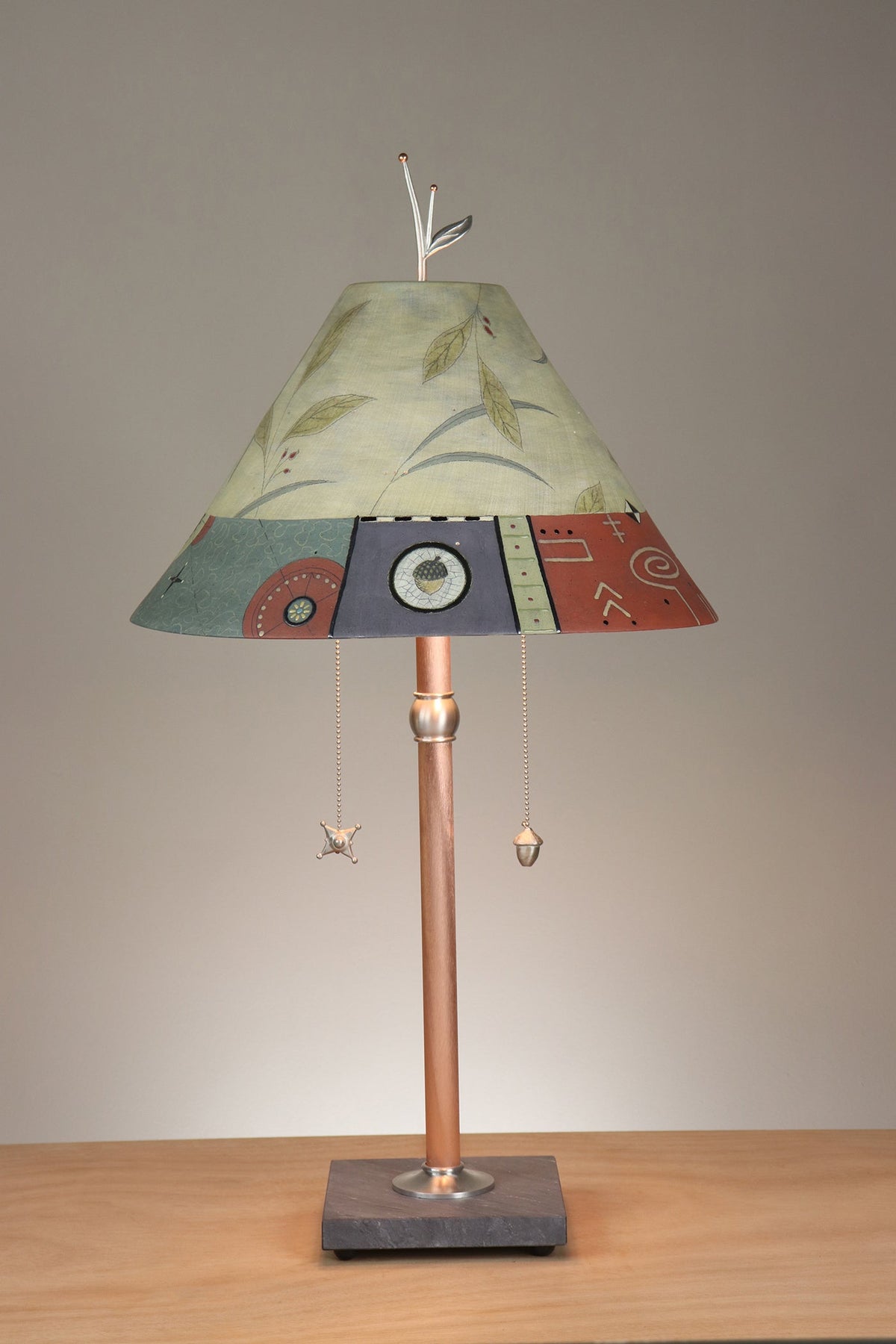 Janna Ugone &amp; Co Floor Lamp Copper Table Lamp with Large Conical Ceramic Shade in Shade in June Street Border