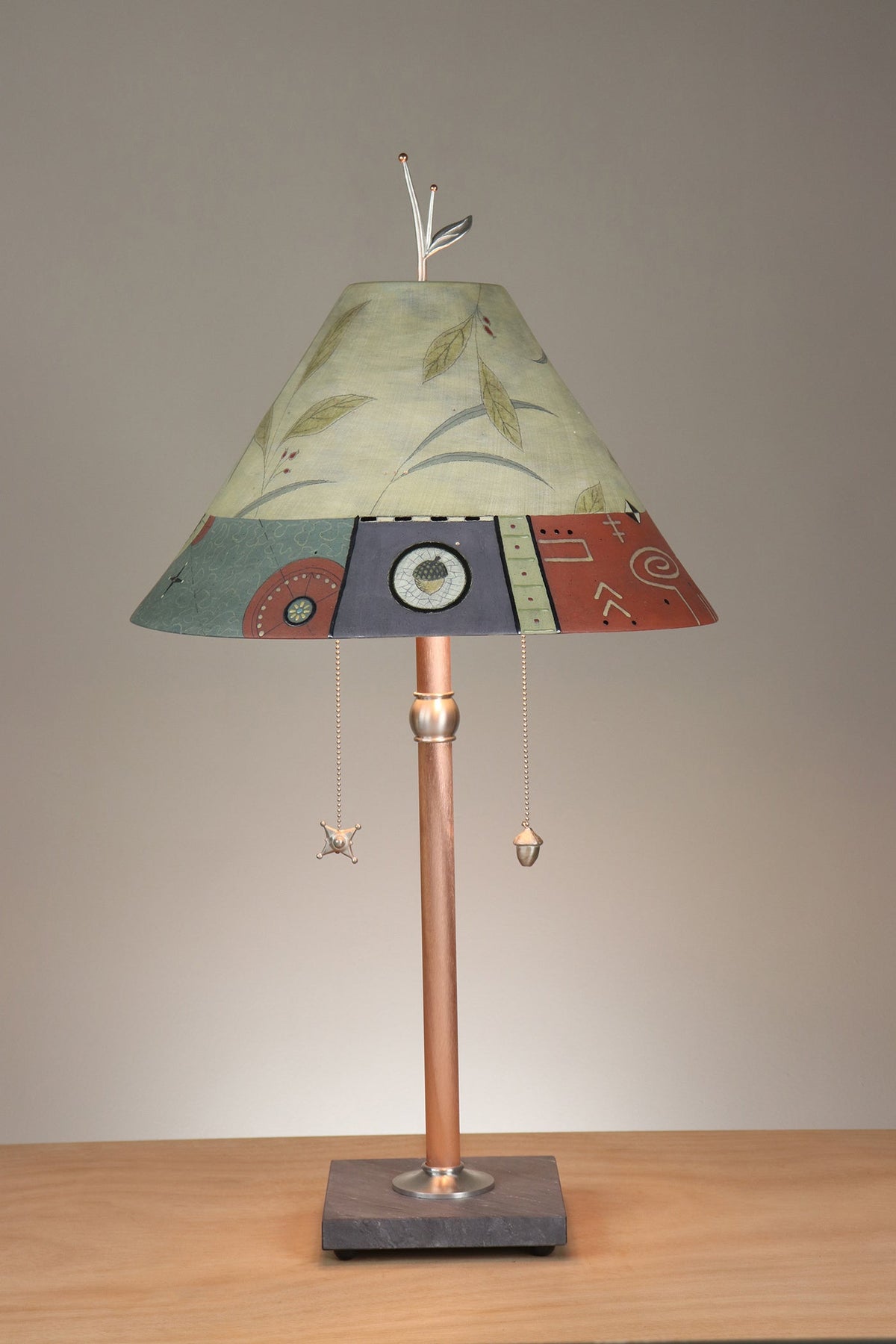 Copper Table Lamp with Large Conical Ceramic Shade in Shade in June Street Border