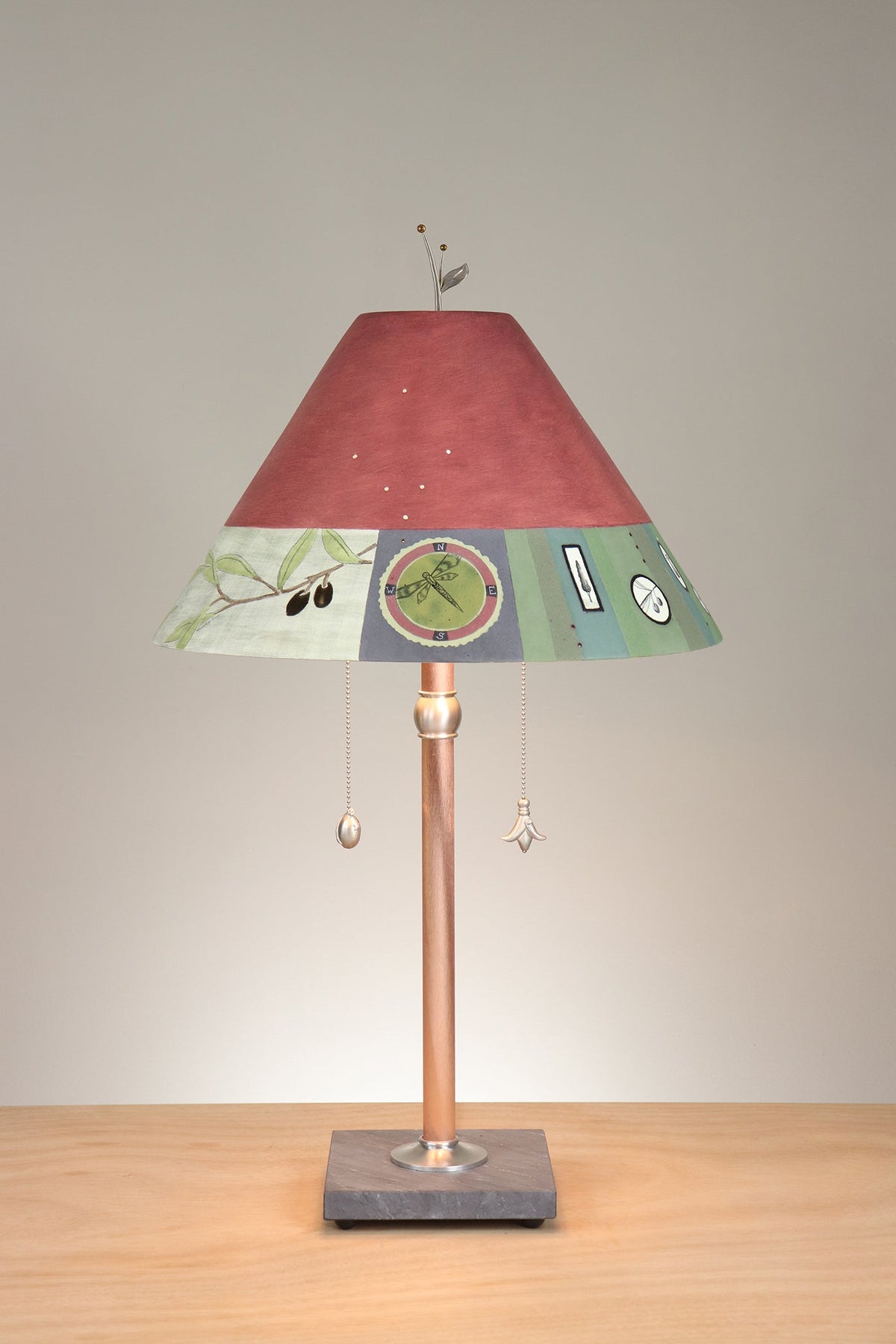 Janna Ugone &amp; Co Floor Lamp Copper Table Lamp with Large Conical Ceramic Shade in Shade in Lockets in Wine