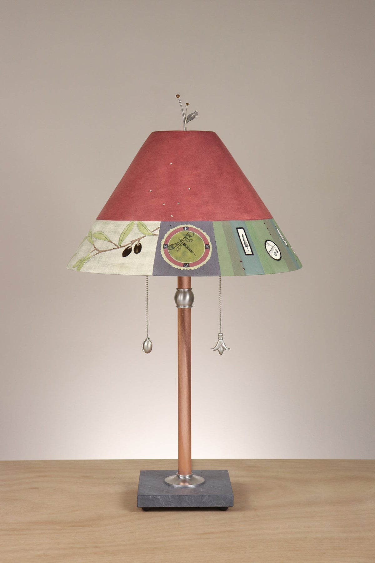 Janna Ugone &amp; Co Floor Lamp Copper Table Lamp with Large Conical Ceramic Shade in Shade in Lockets in Wine