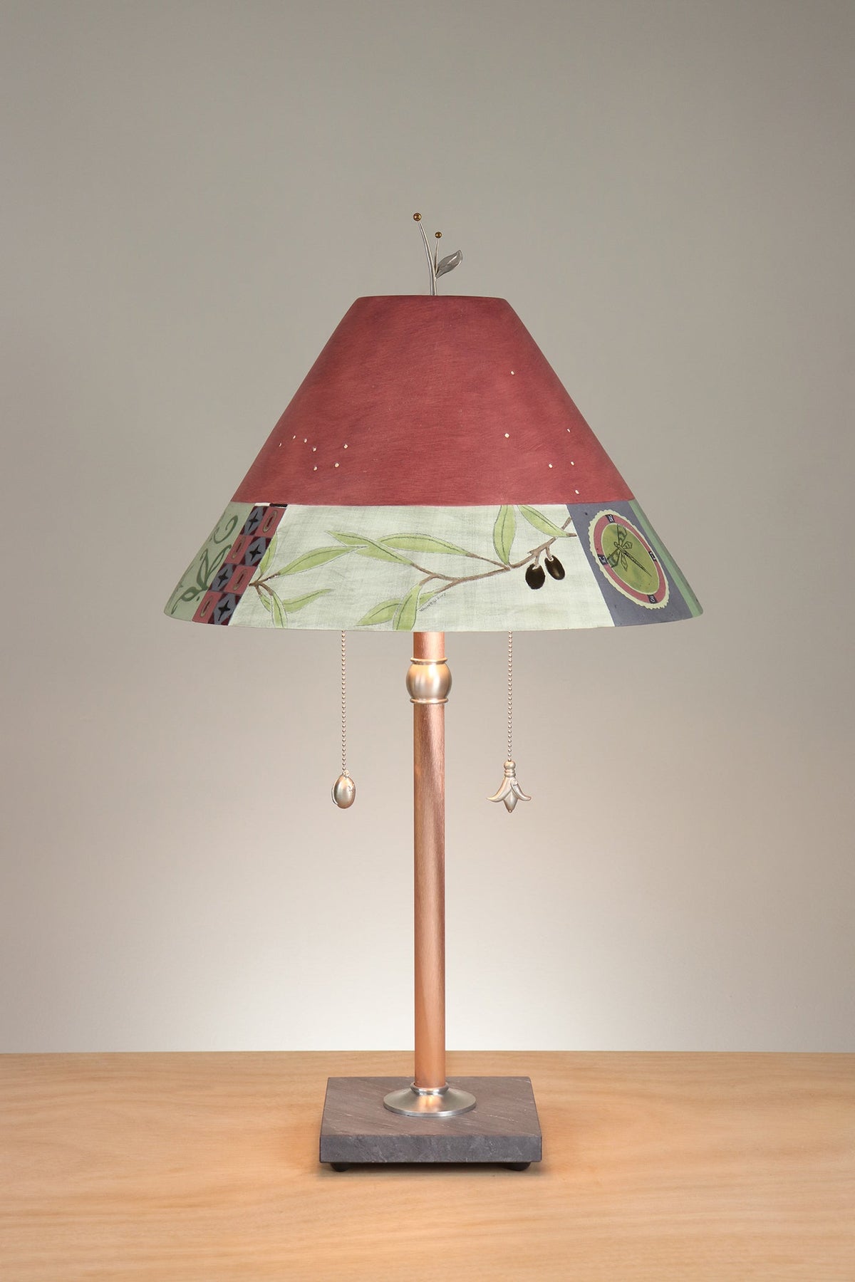 Janna Ugone &amp; Co Floor Lamp Copper Table Lamp with Large Conical Ceramic Shade in Shade in Lockets in Wine