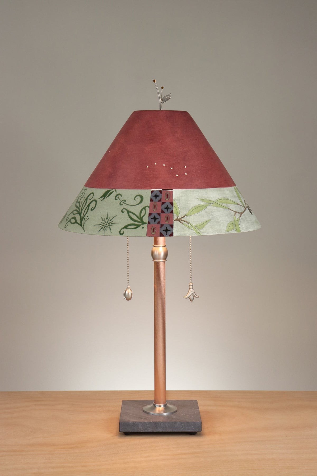 Janna Ugone &amp; Co Floor Lamp Copper Table Lamp with Large Conical Ceramic Shade in Shade in Lockets in Wine