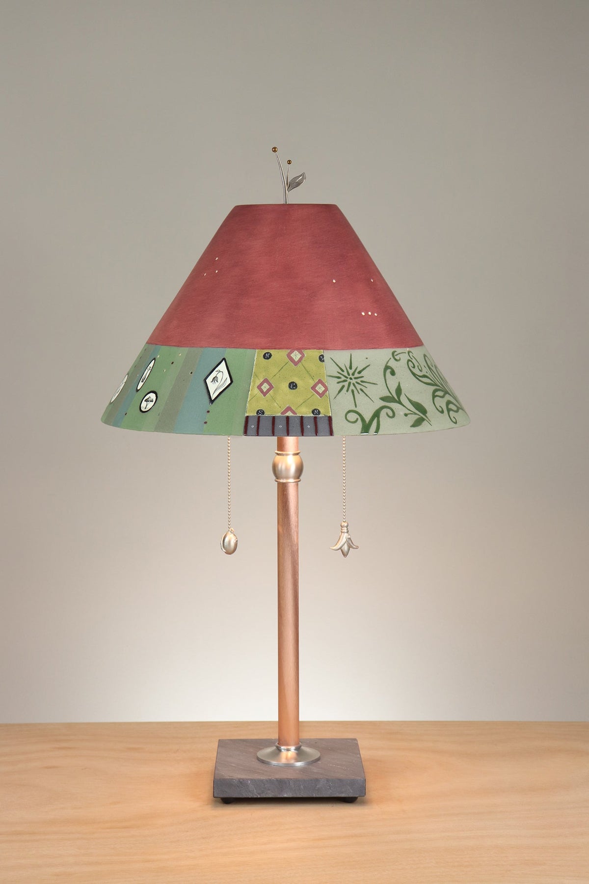 Janna Ugone &amp; Co Floor Lamp Copper Table Lamp with Large Conical Ceramic Shade in Shade in Lockets in Wine