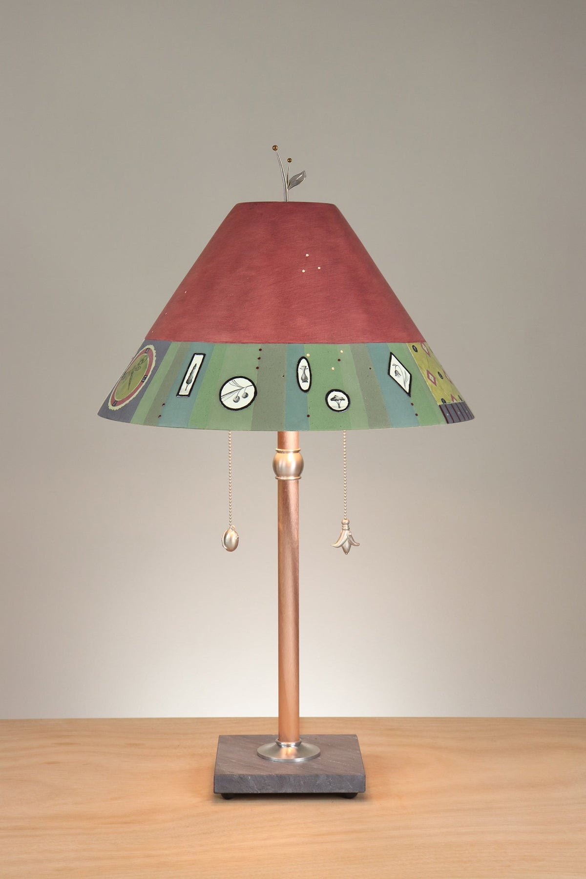 Janna Ugone &amp; Co Floor Lamp Copper Table Lamp with Large Conical Ceramic Shade in Shade in Lockets in Wine