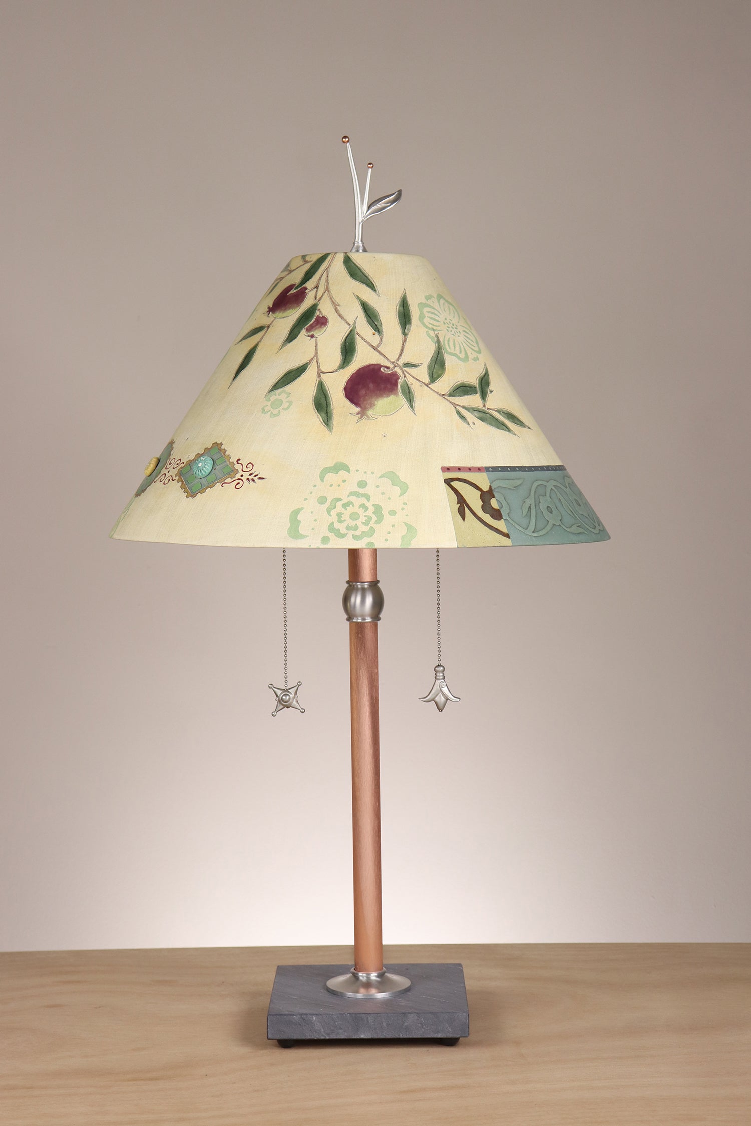 Janna Ugone & Co Floor Lamp Copper Table Lamp with Large Conical Ceramic Shade in Shade in Pomegranate Ribbon