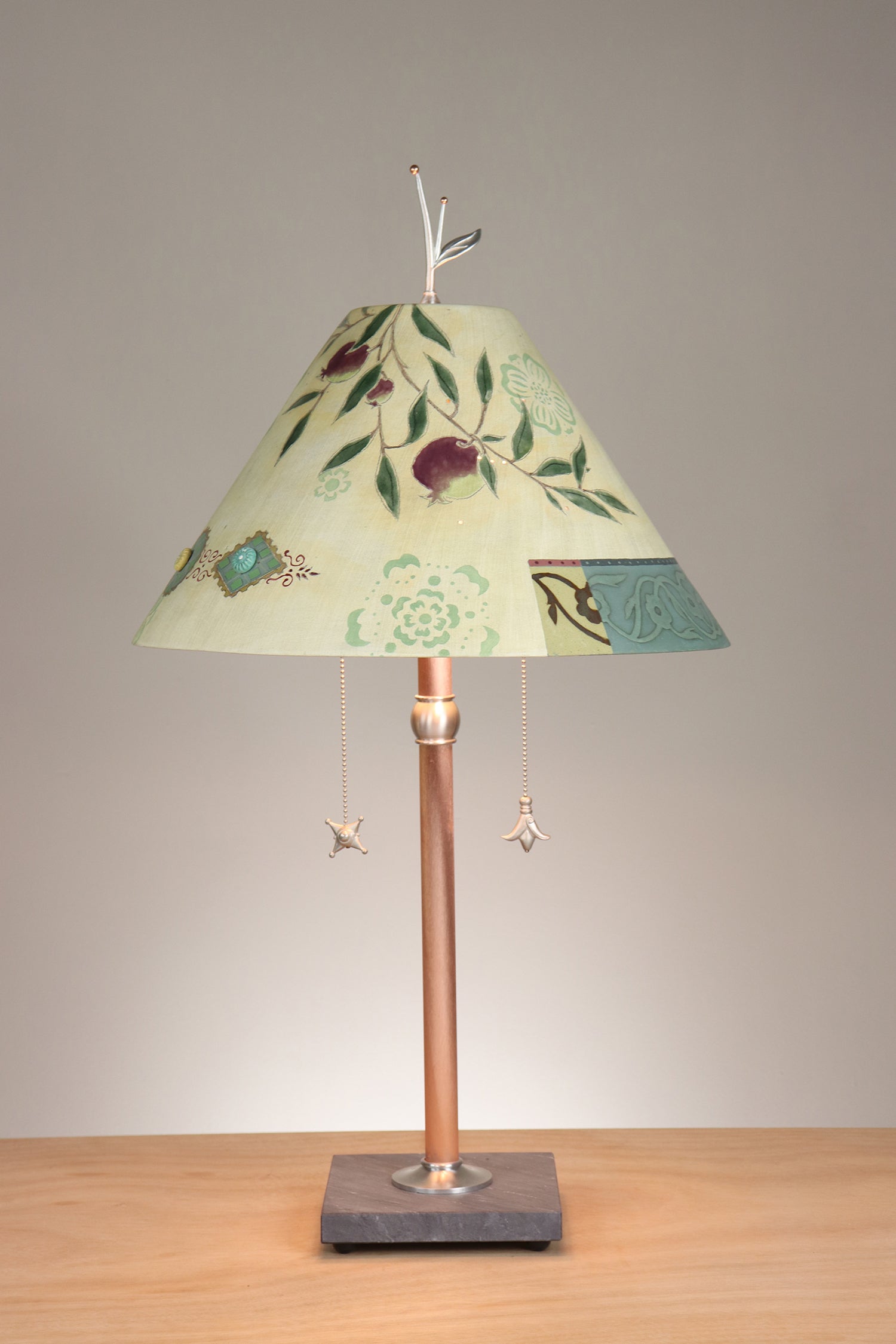 Janna Ugone & Co Floor Lamp Copper Table Lamp with Large Conical Ceramic Shade in Shade in Pomegranate Ribbon