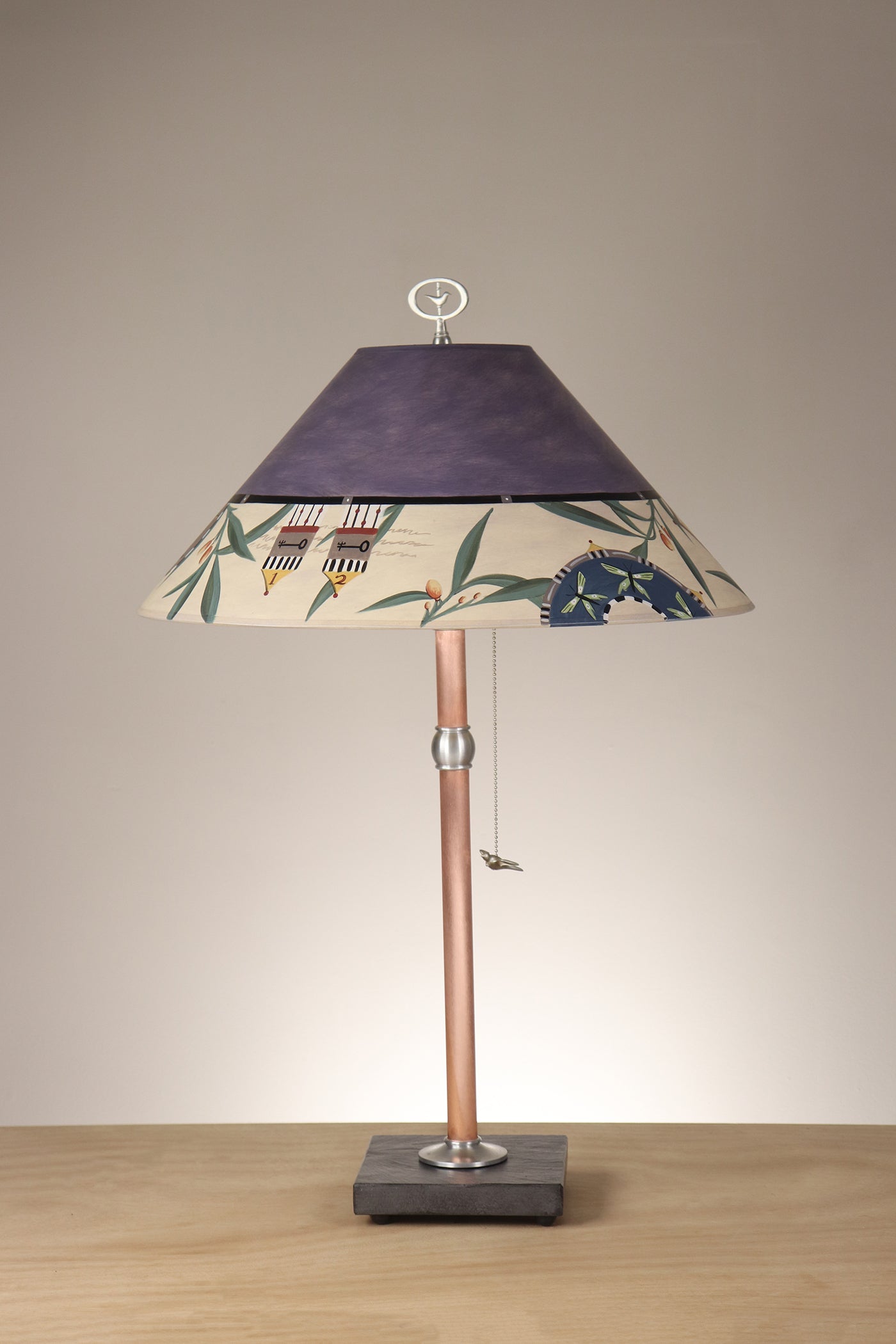 Janna Ugone & Co Table Lamp Copper Table Lamp with Large Conical Shade in Bay Leaf Vinnette