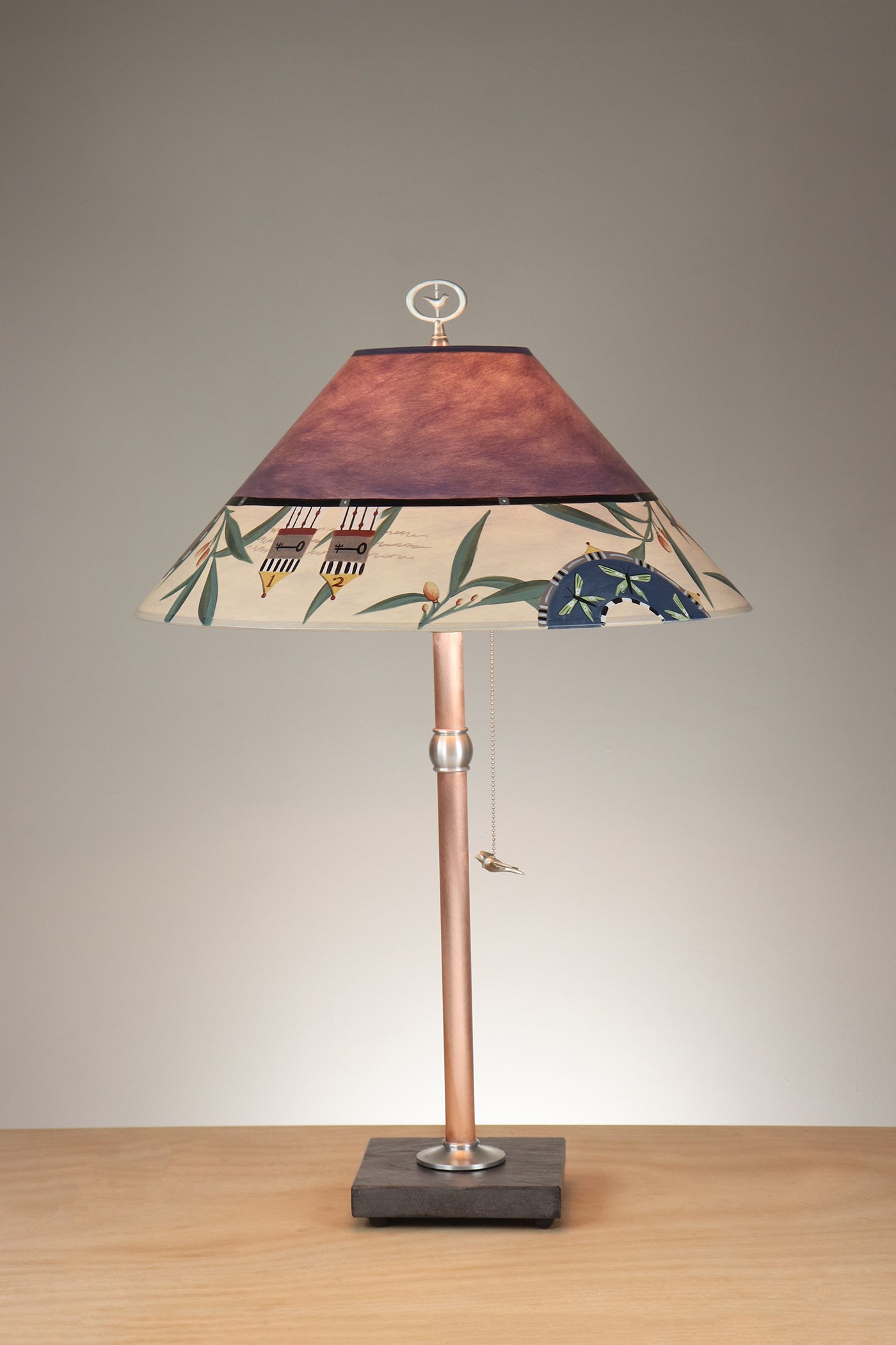 Janna Ugone & Co Table Lamp Copper Table Lamp with Large Conical Shade in Bay Leaf Vinnette