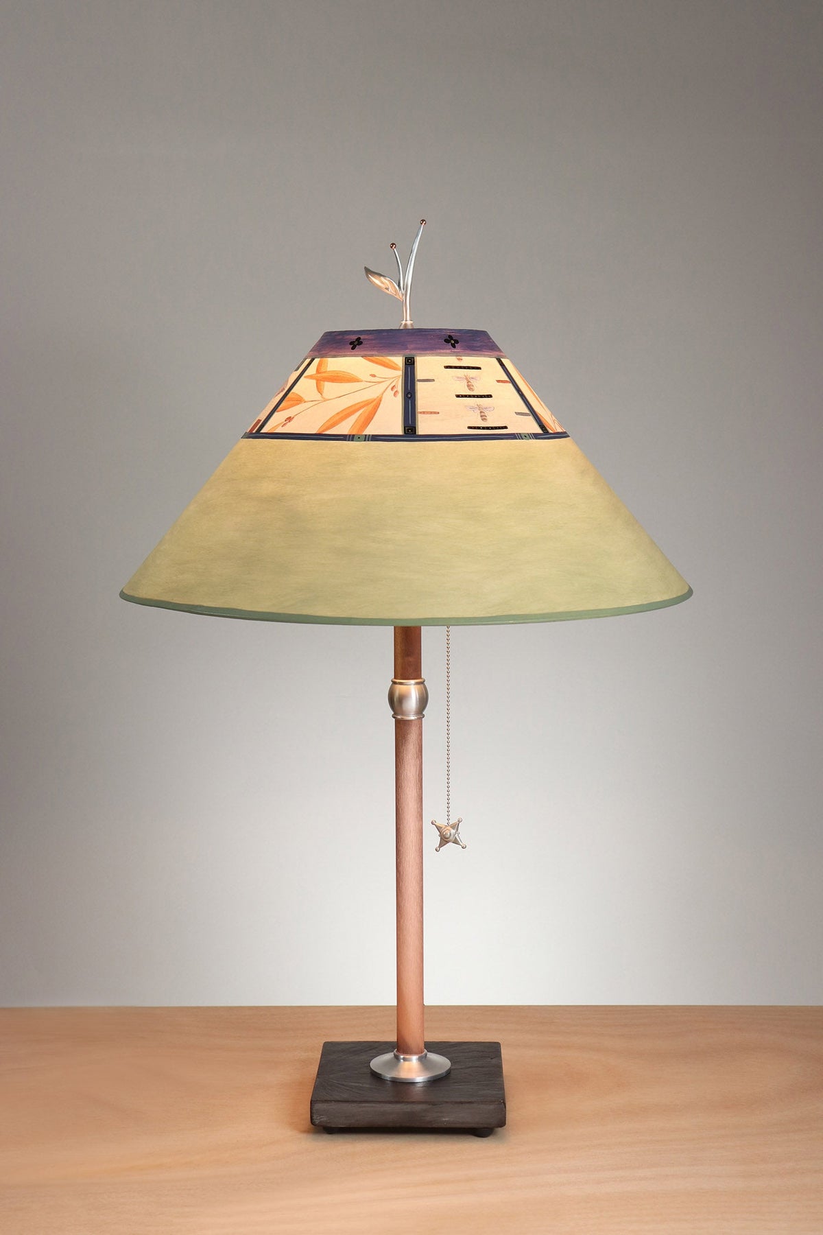 Janna Ugone &amp; Co Table Lamp Copper Table Lamp with Large Conical Shade in Bee in Kiwi