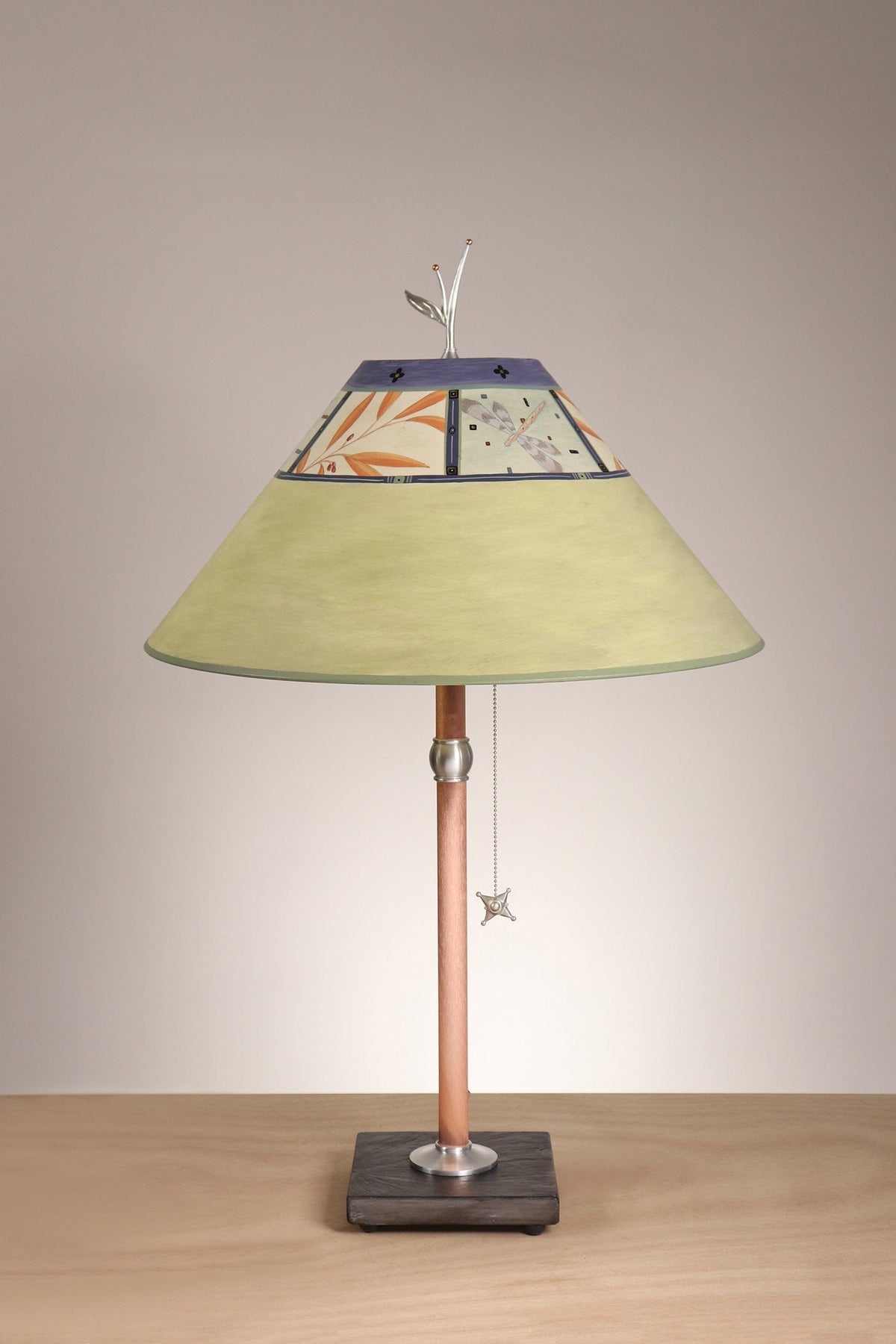 Janna Ugone &amp; Co Table Lamp Copper Table Lamp with Large Conical Shade in Bee in Kiwi