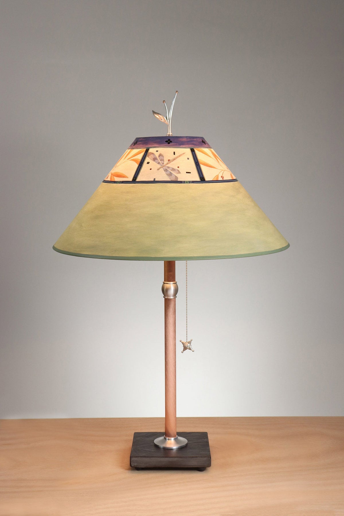 Janna Ugone &amp; Co Table Lamp Copper Table Lamp with Large Conical Shade in Bee in Kiwi