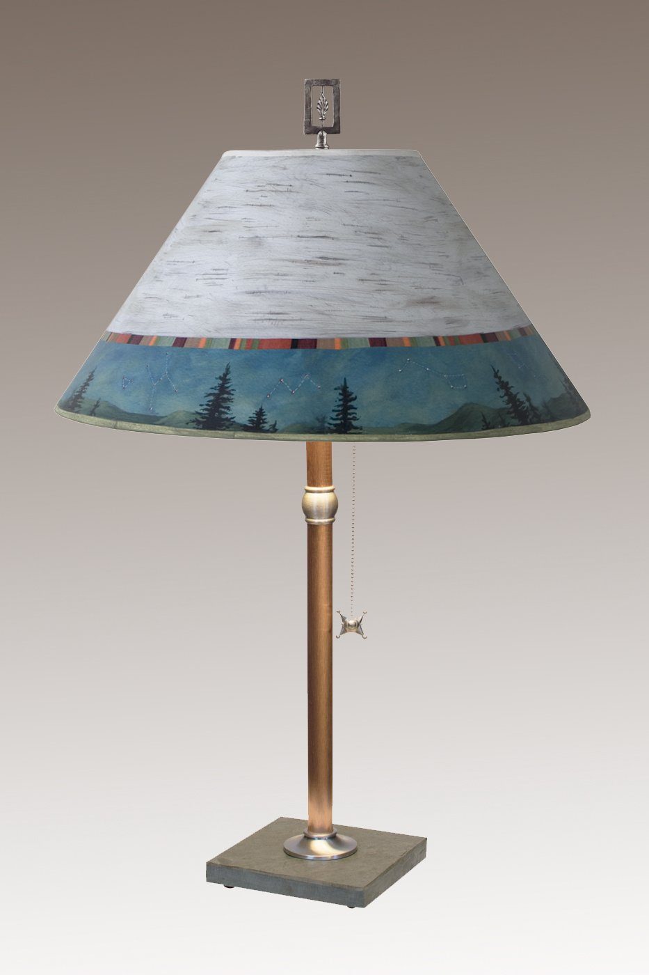 Copper Table Lamp with Large Conical Shade in Birch Midnight