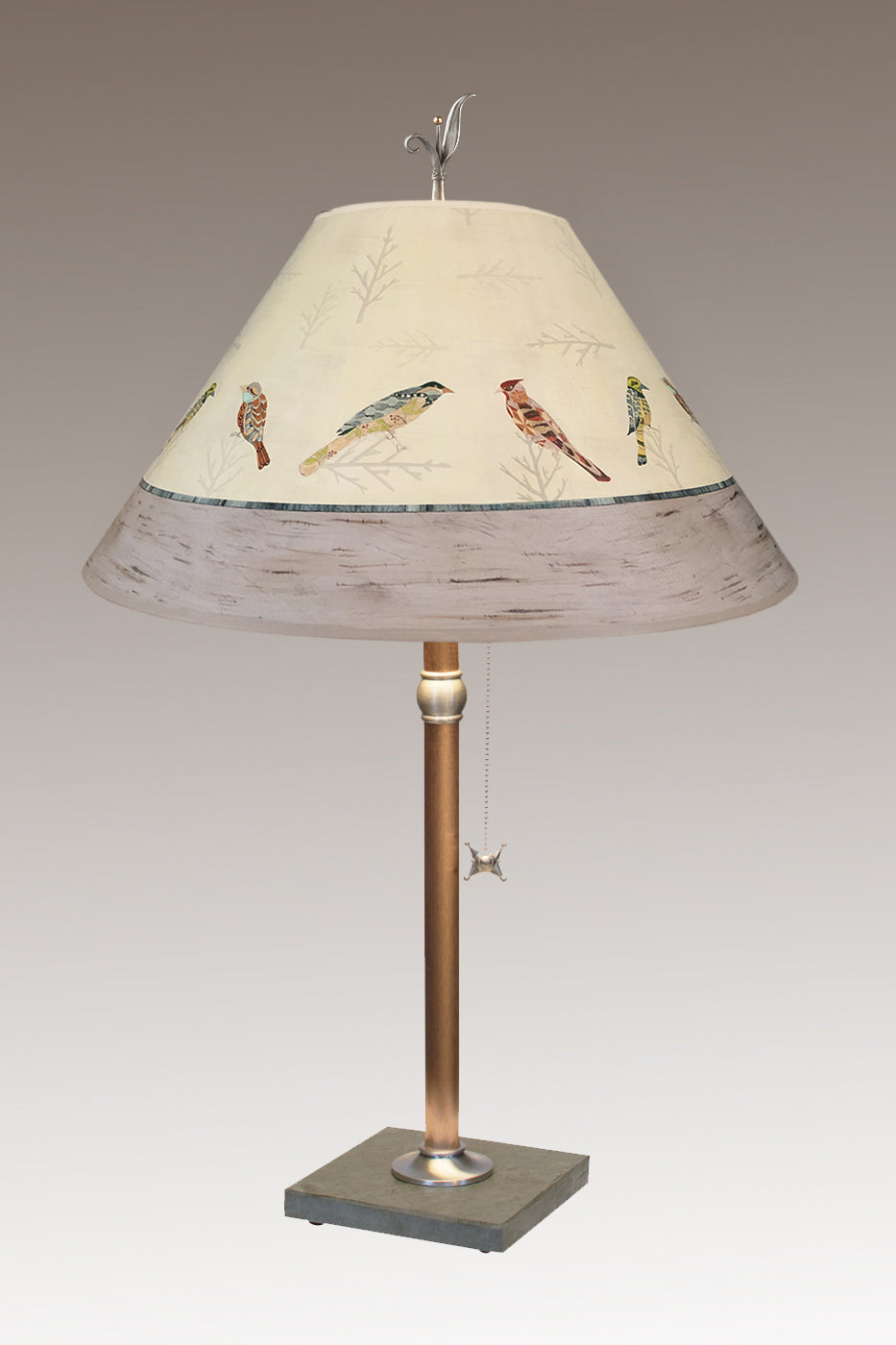 Janna Ugone & Co Table Lamps Copper Table Lamp with Large Conical Shade in Bird Friends