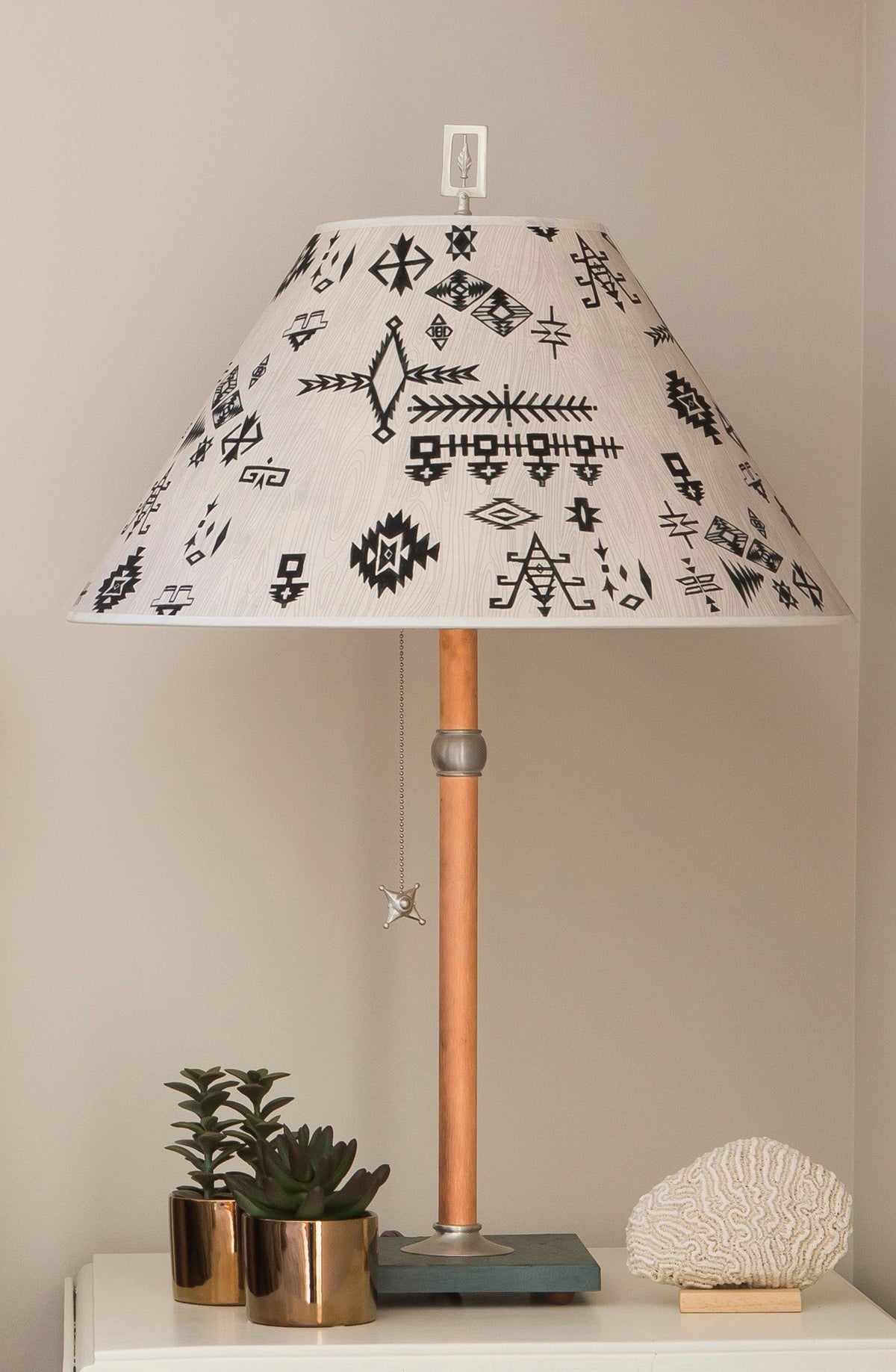 Copper Table Lamp with Large Conical Shade in Blanket Sketch