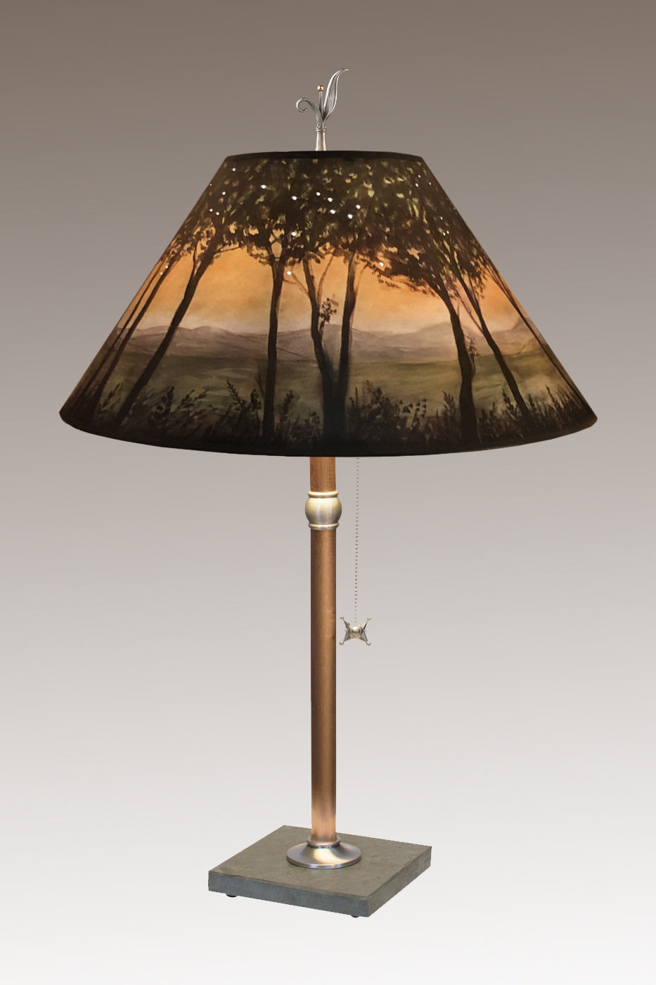 Copper Table Lamp with Large Conical Shade in Dawn
