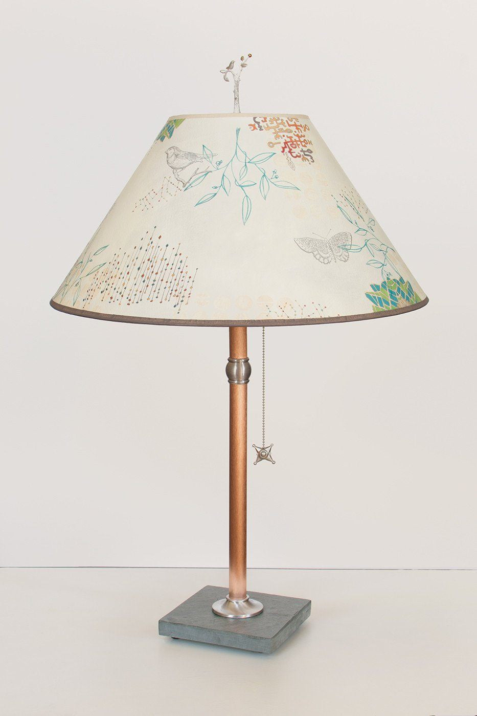 Janna Ugone &amp; Co Table Lamps Copper Table Lamp with Large Conical Shade in Ecru Journey