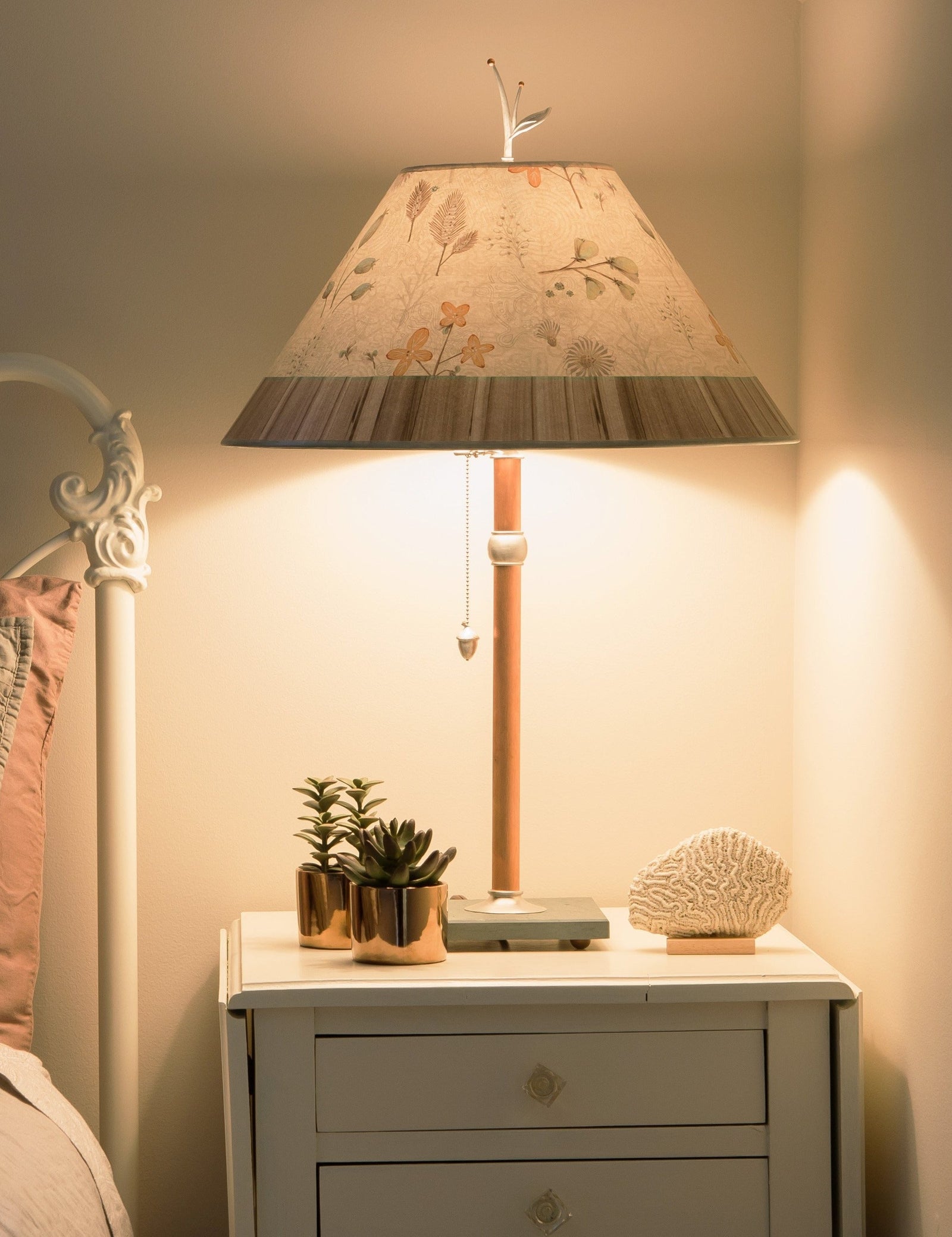 Janna Ugone & Co Table Lamps Copper Table Lamp with Large Conical Shade in Flora and Maze