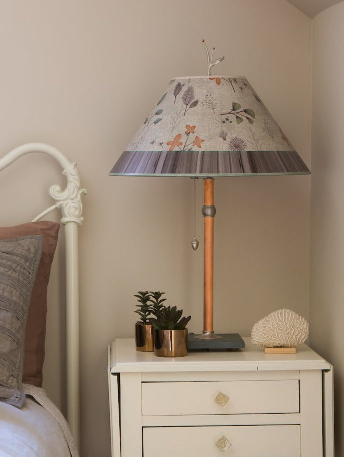 Janna Ugone & Co Table Lamps Copper Table Lamp with Large Conical Shade in Flora and Maze