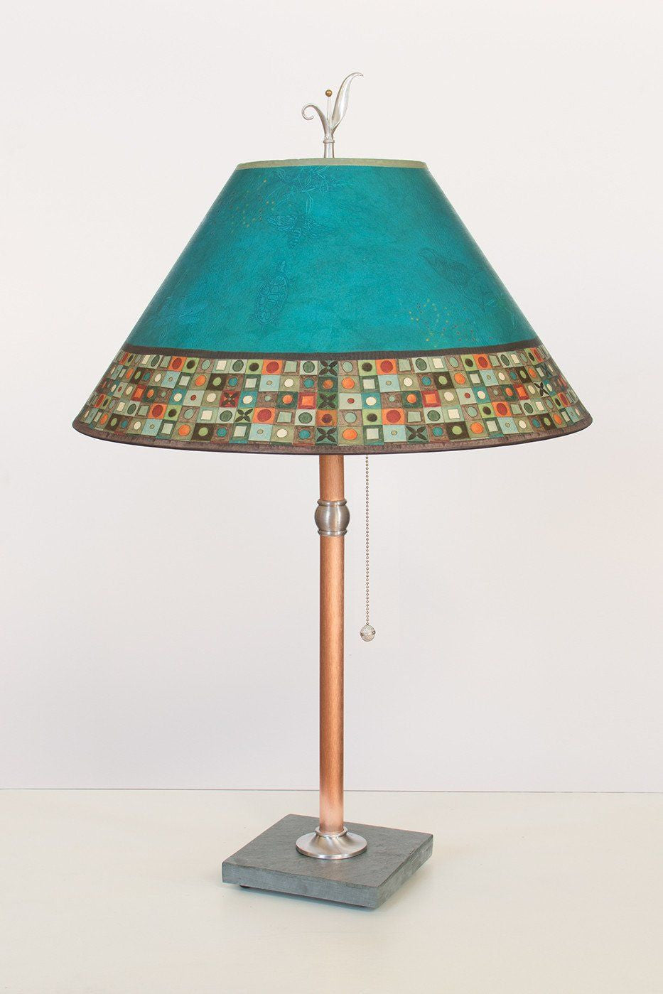 Janna Ugone &amp; Co Table Lamps Copper Table Lamp with Large Conical Shade in Jade Mosaic