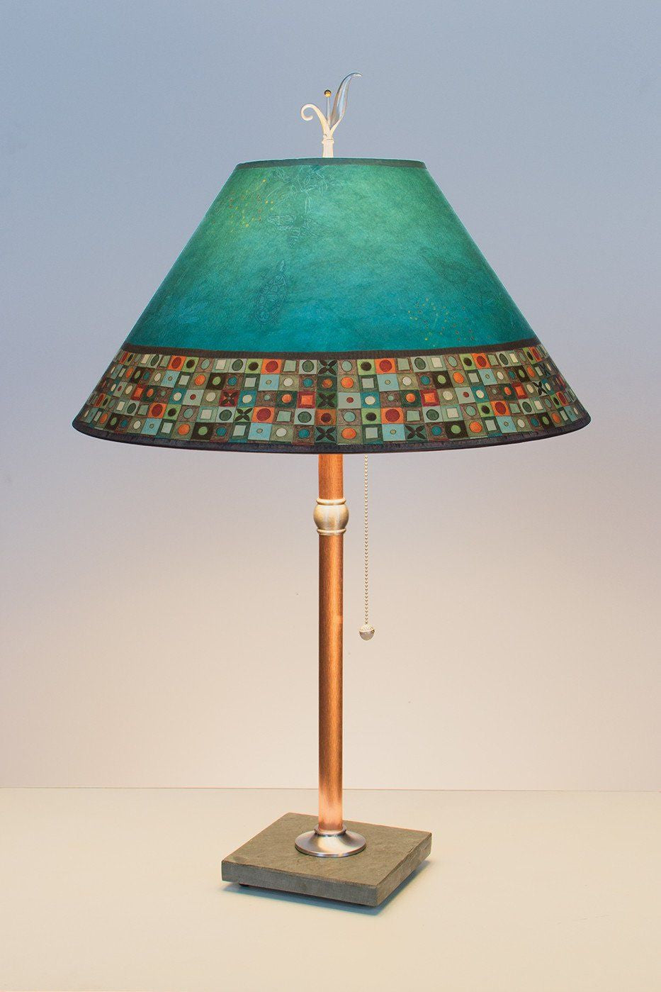 Janna Ugone &amp; Co Table Lamps Copper Table Lamp with Large Conical Shade in Jade Mosaic