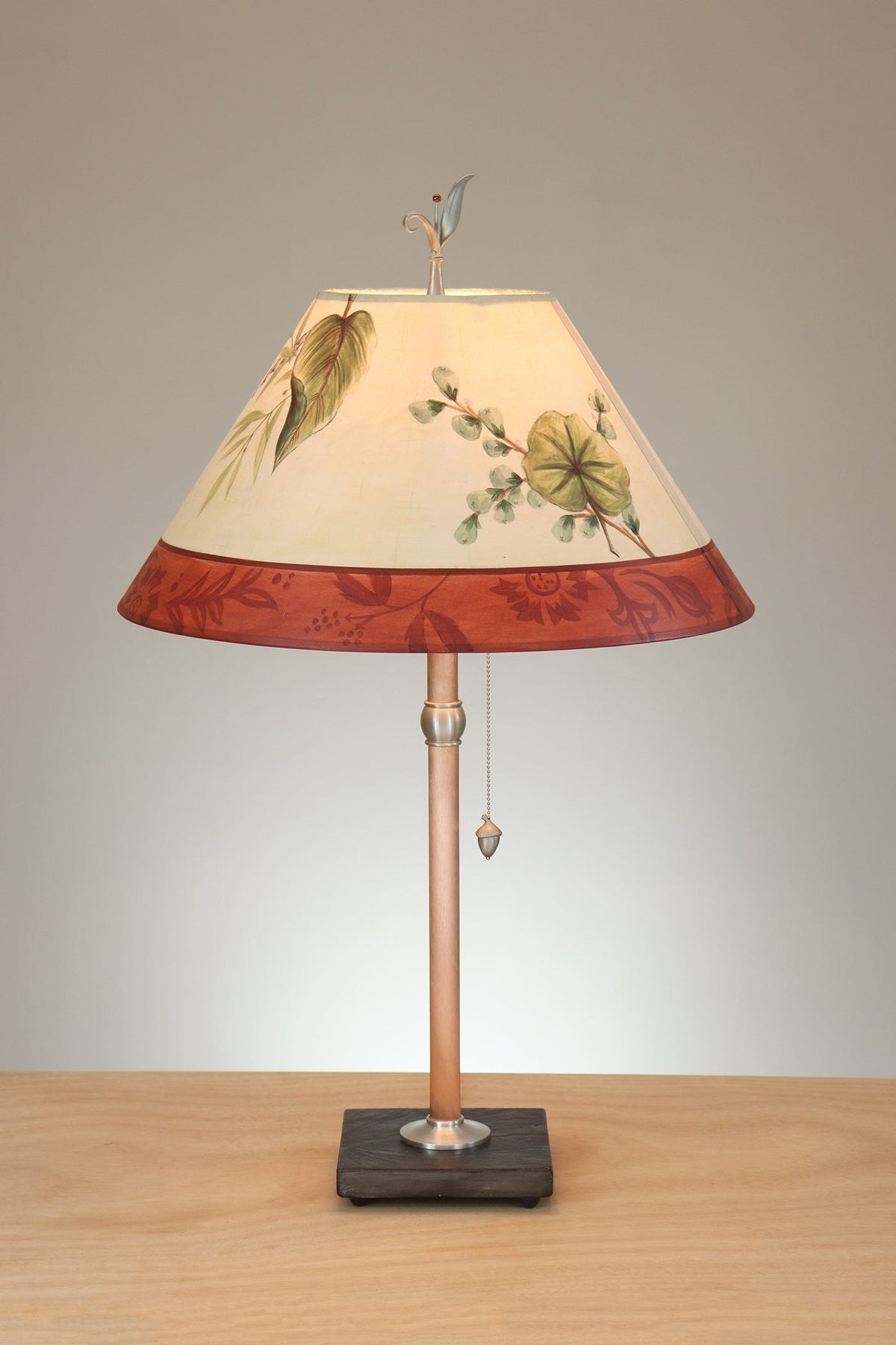 Janna Ugone &amp; Co Table Lamp Copper Table Lamp with Large Conical Shade in Leaf Portrait Ivory Redwood