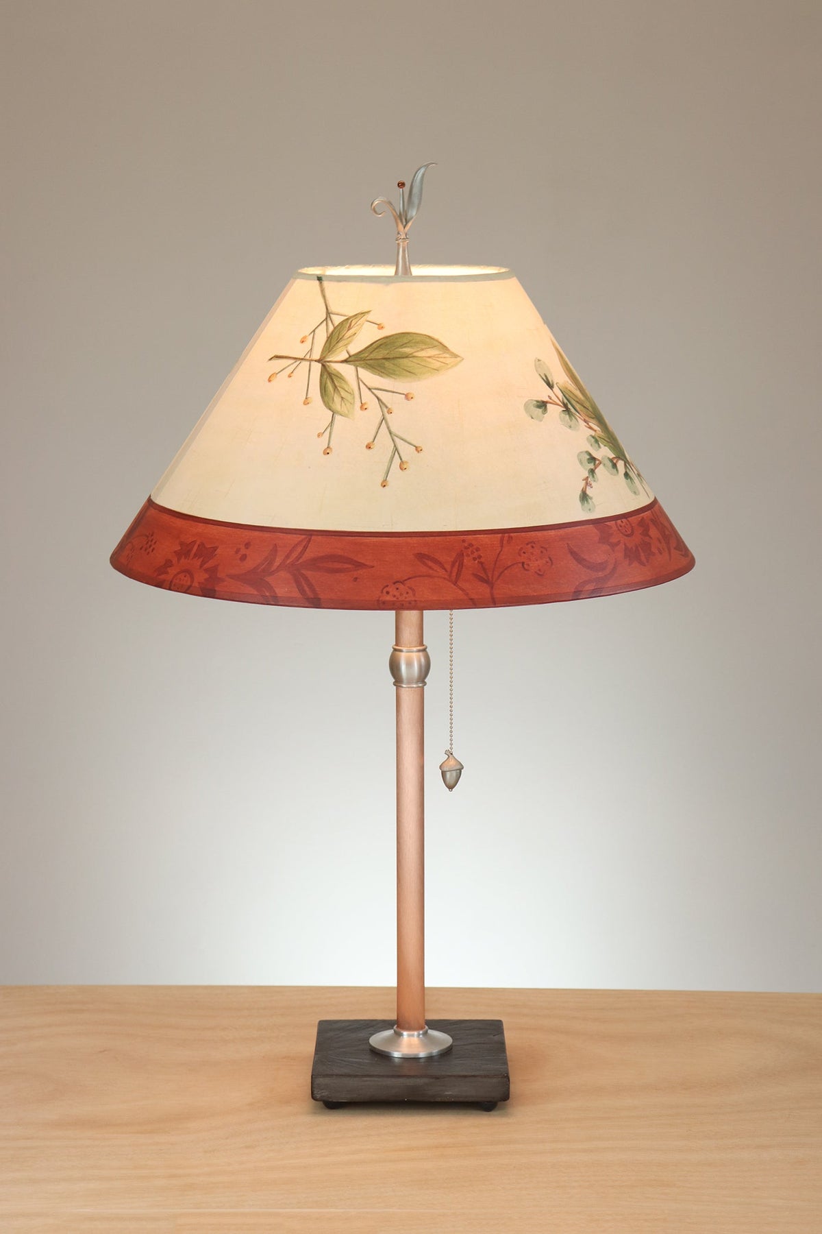 Janna Ugone &amp; Co Table Lamp Copper Table Lamp with Large Conical Shade in Leaf Portrait Ivory Redwood